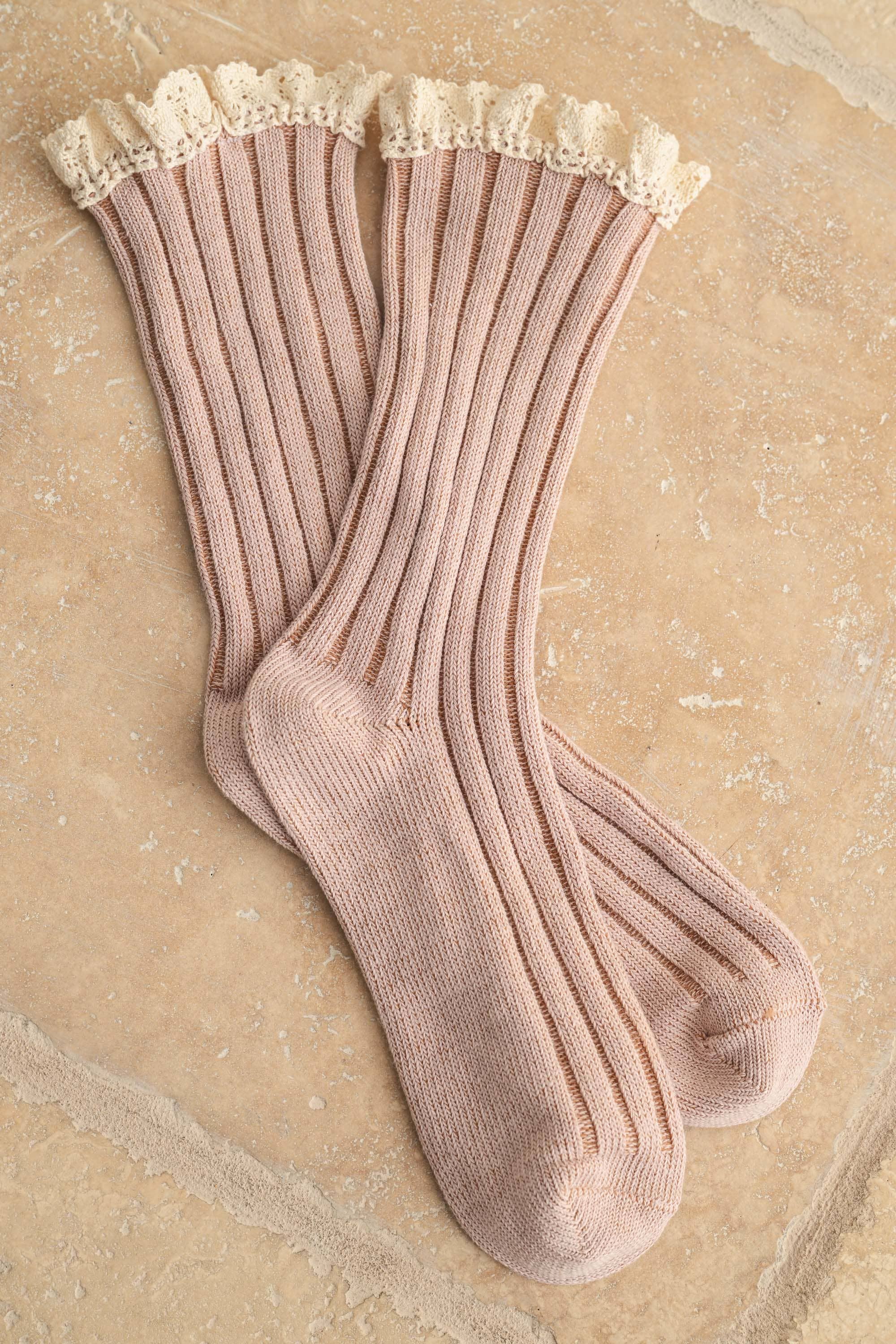 MIOU MUSE-  Dye & Wash Crochet Trim Socks