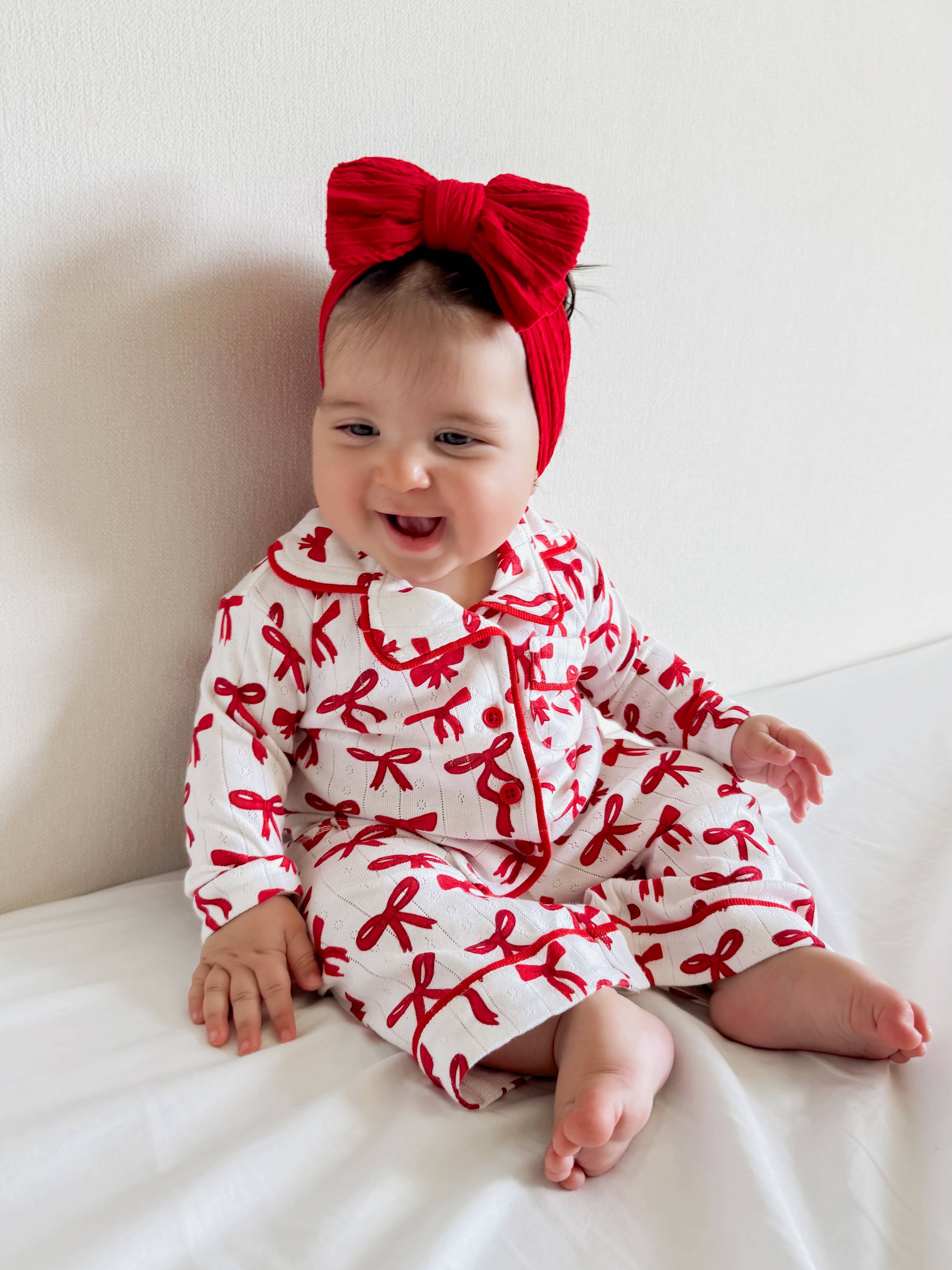 SIIX Collection- Red Bows / Organic Pointelle Lounge Set