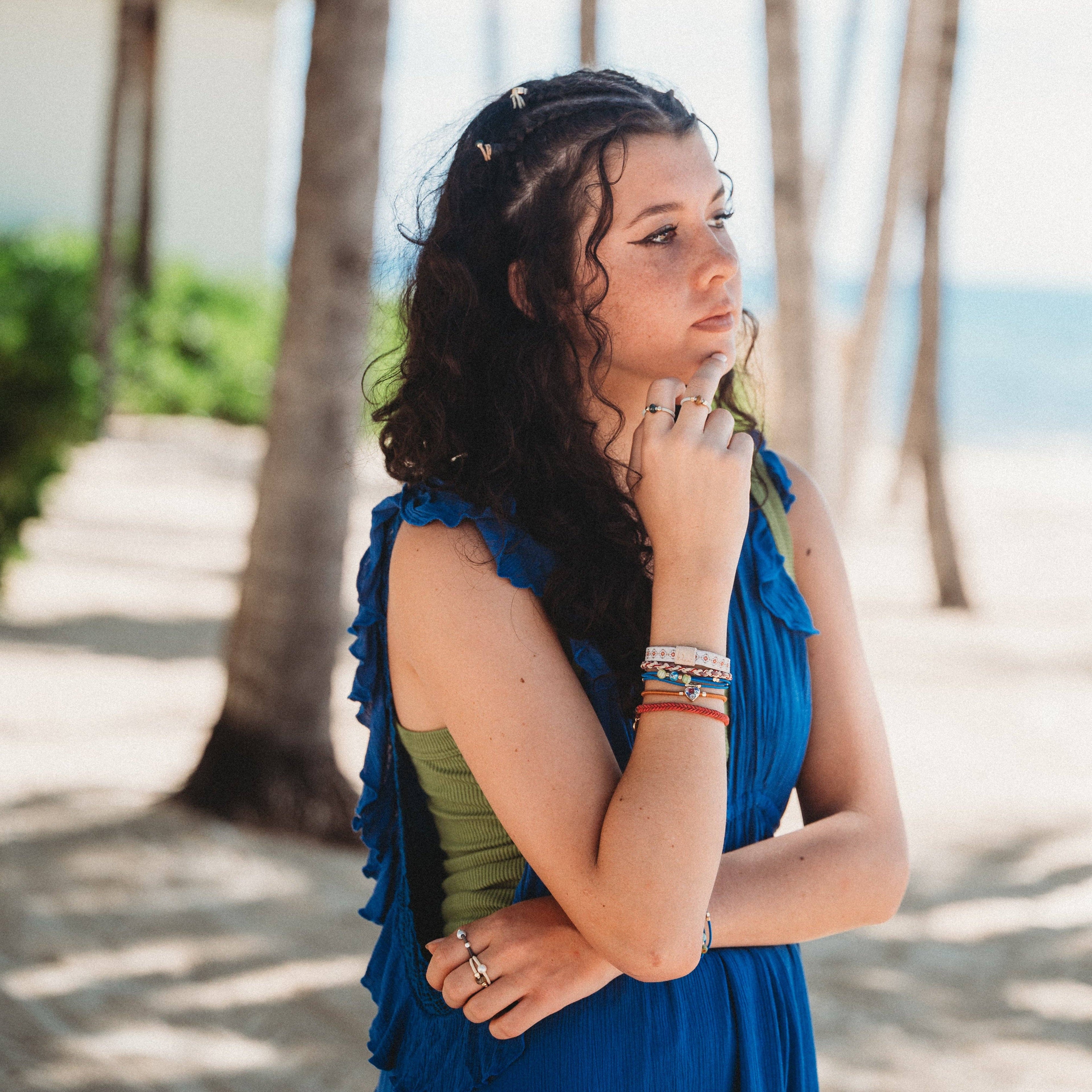 K'lani- "Dolce Vita" Floral Glass Beads with Gold Accents Hair Tie Bracelets