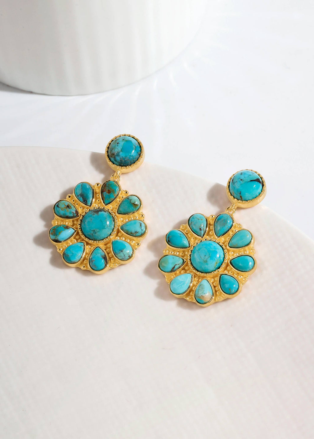 Tiramisu- Gold Plated Flower-Inspired Mohave Turquoise Cluster Earring