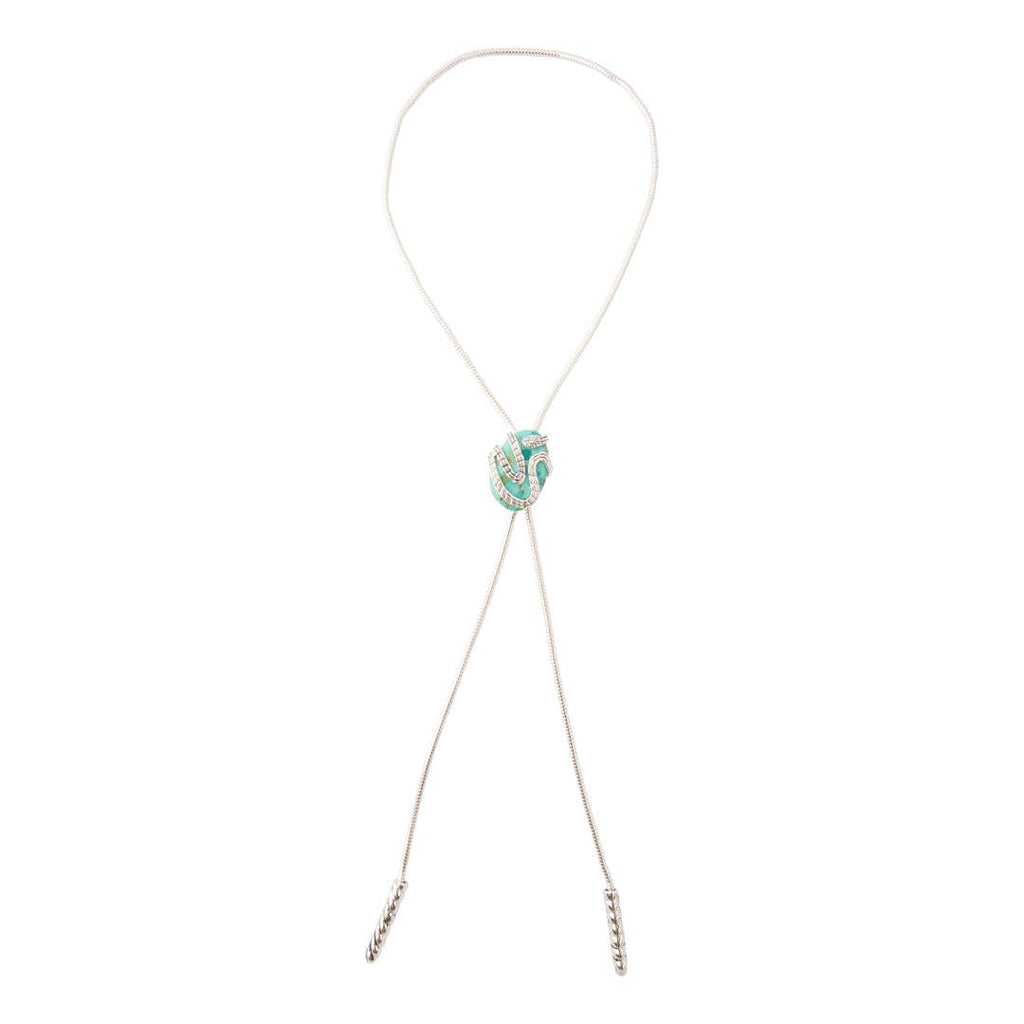 Barse Jewelry- Serpentine Blue Turquoise Silver Chain Bolo Necklace