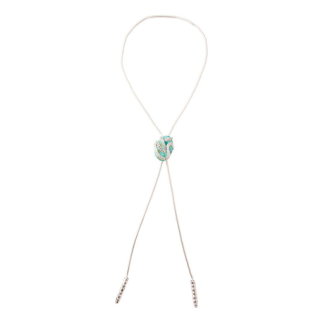 Barse Jewelry- Serpentine Blue Turquoise Silver Chain Bolo Necklace