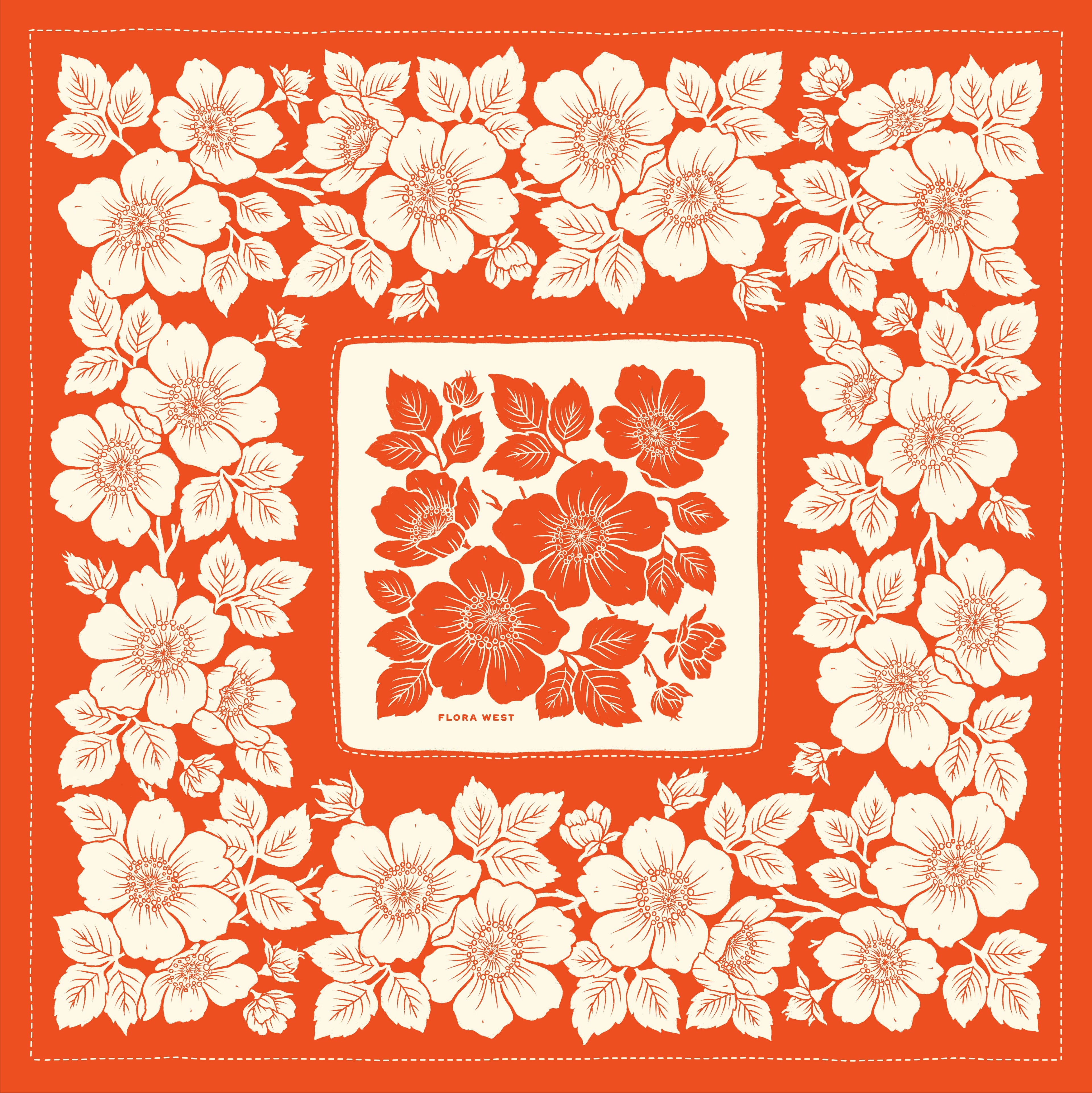 Flora West Design- 100% Silk Bandana Scarf - Heirloom Rose Bright Red 23 Square