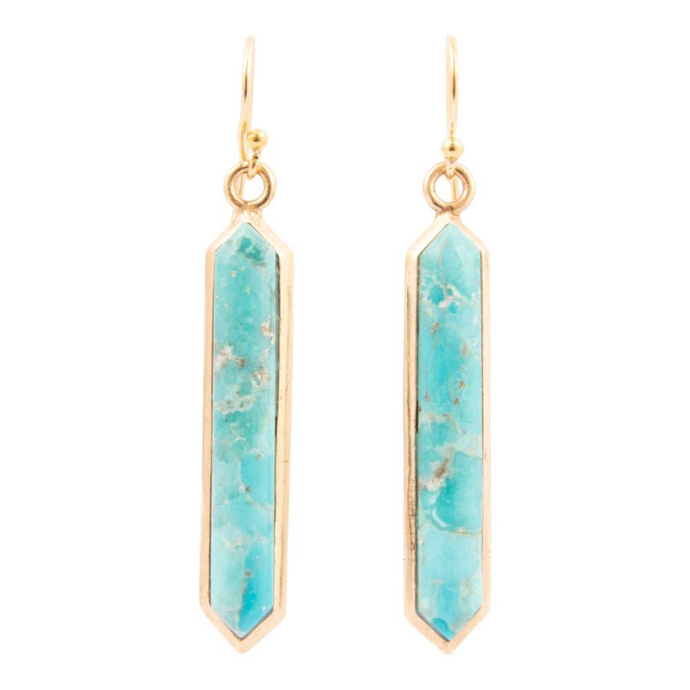 Barse Jewelry- Linear Blue Turquoise Golden Drop Earrings