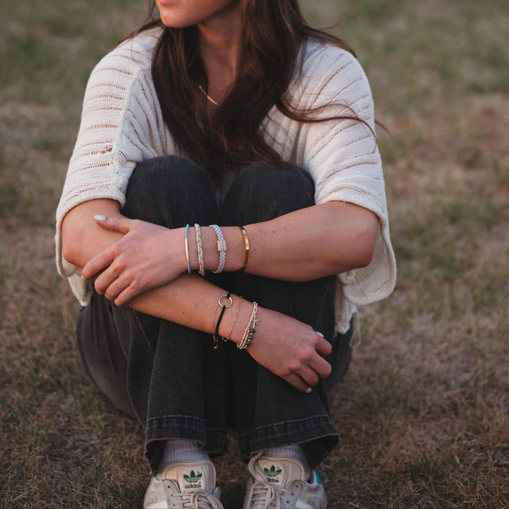 K'lani- "Flirt" Polka Dot in Cream & Black with Green Accent Hair Tie Bracelets