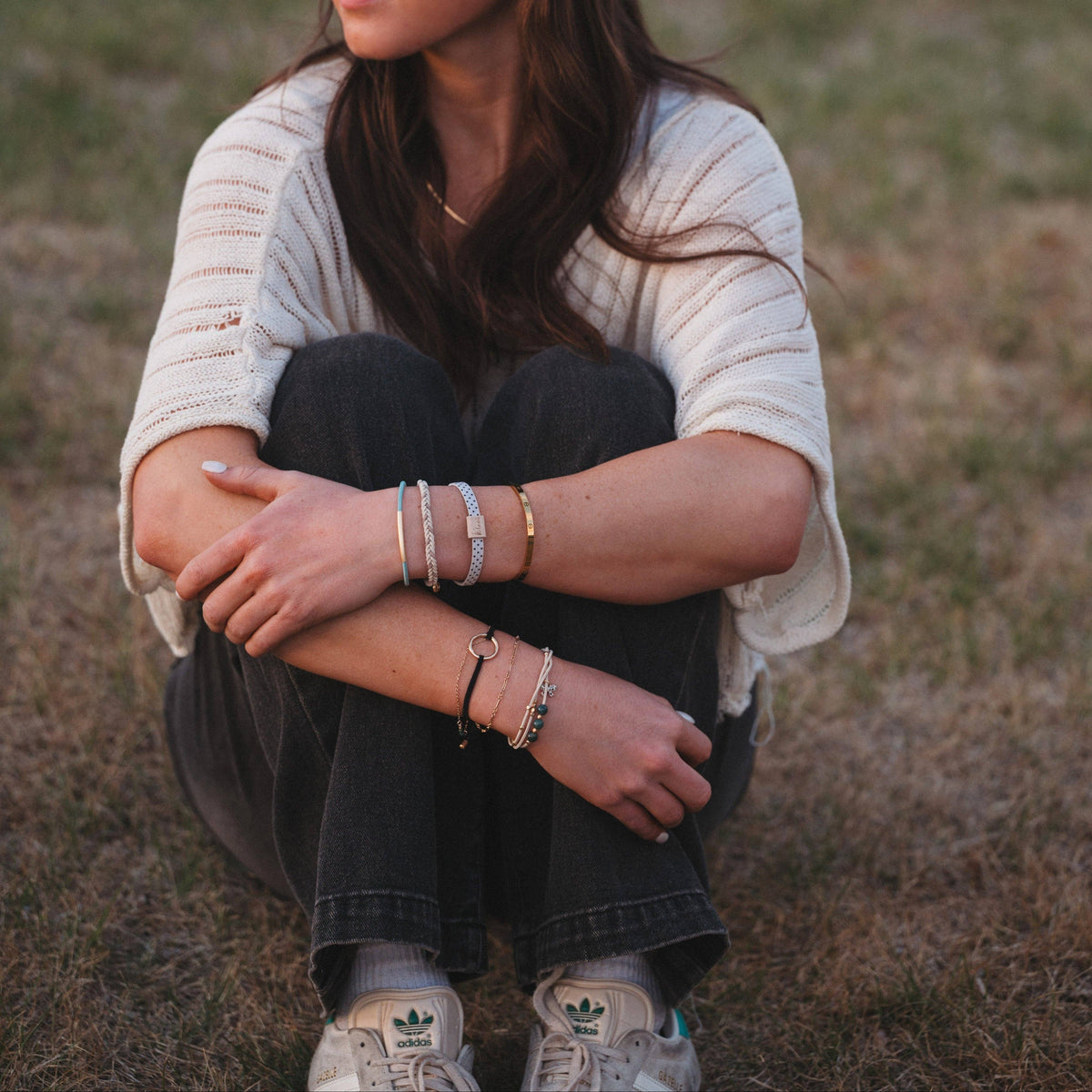 K'lani- "Flirt" Polka Dot in Cream & Black with Green Accent Hair Tie Bracelets