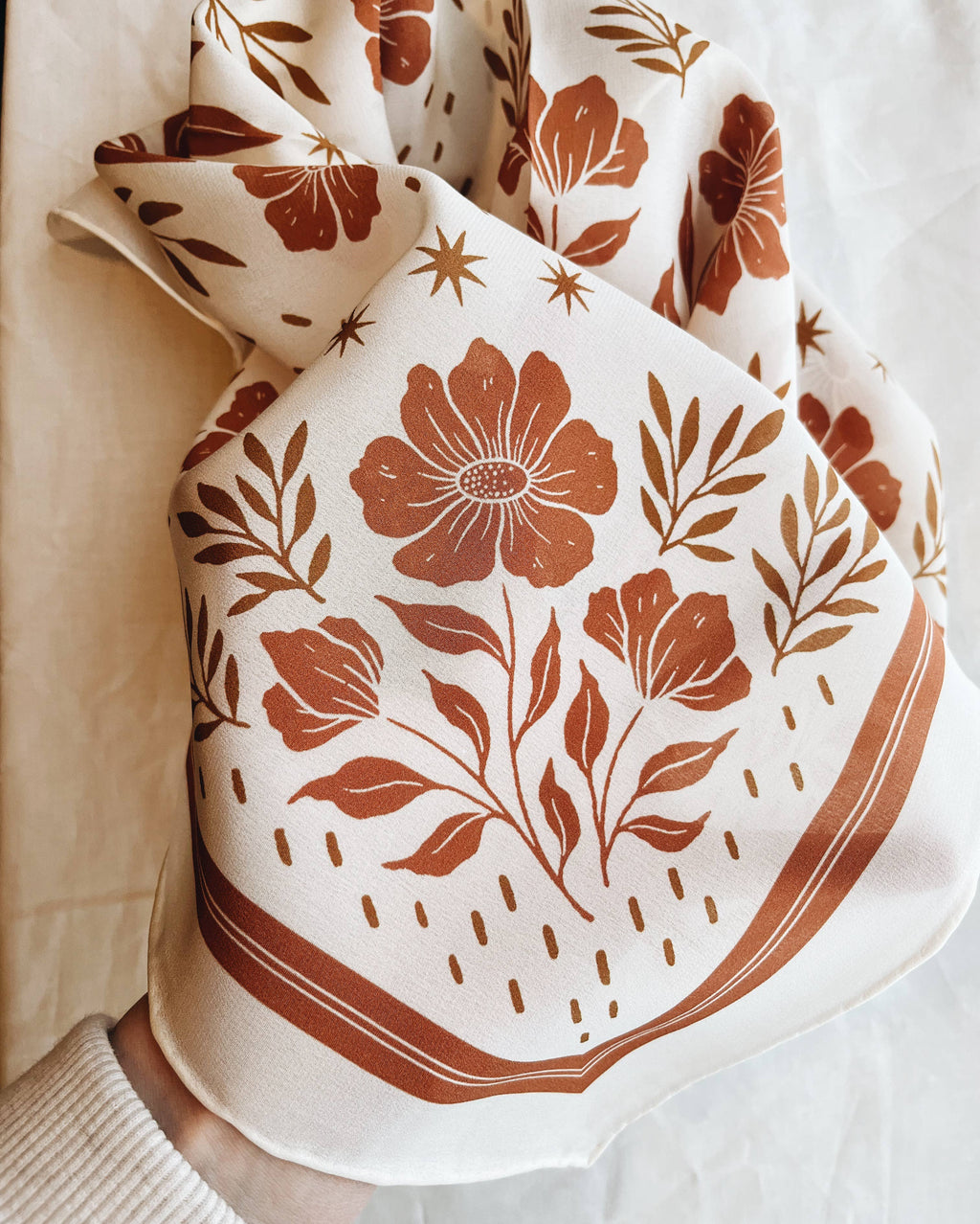 Flora West Design- 100% Silk Bandana Scarf - Desert Floral Western Earth Tones