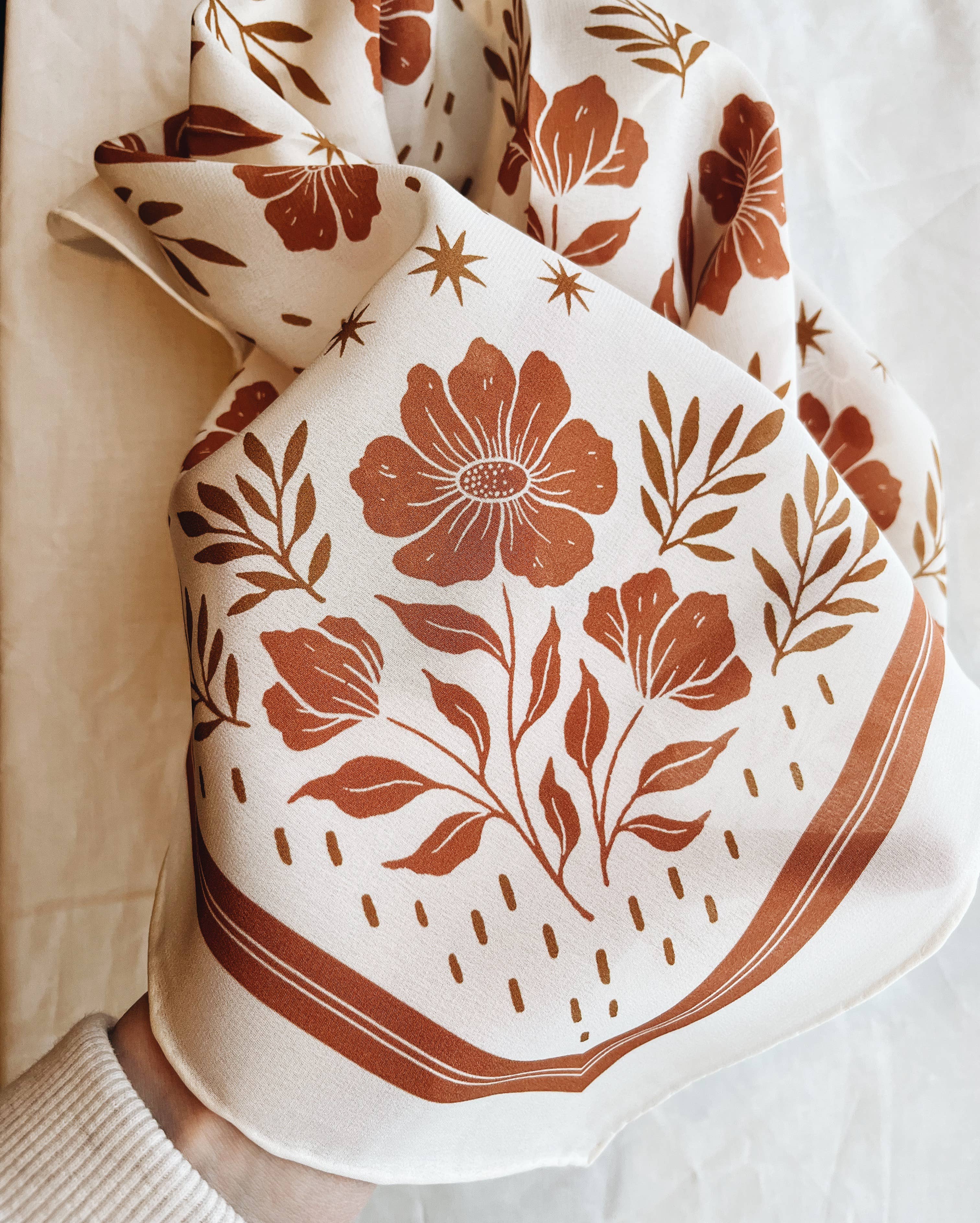 Flora West Design- 100% Silk Bandana Scarf - Desert Floral Western Earth Tones