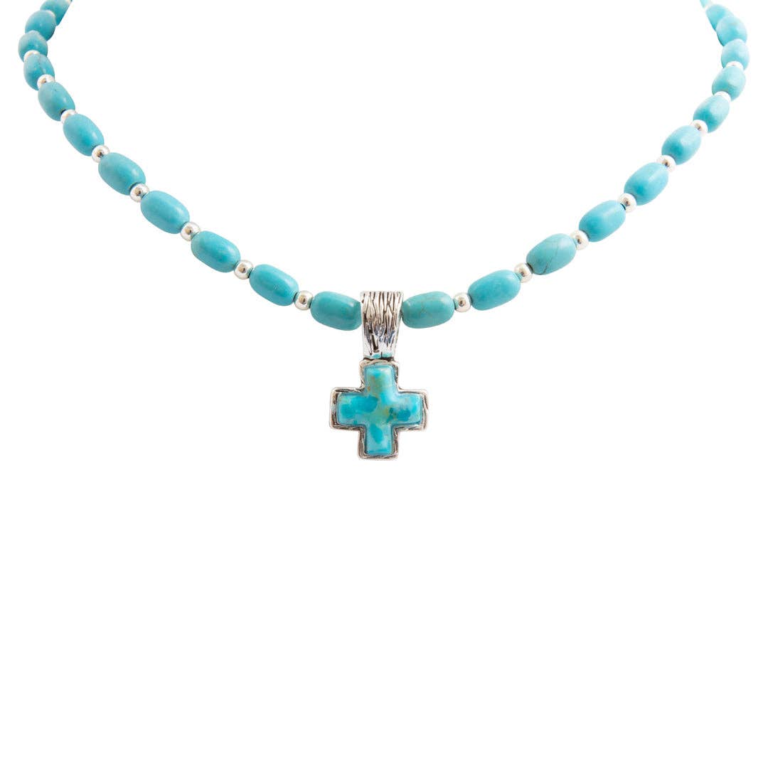 Barse Jewelry- Full of Grace Blue Turquoise and Silver Cross Necklace