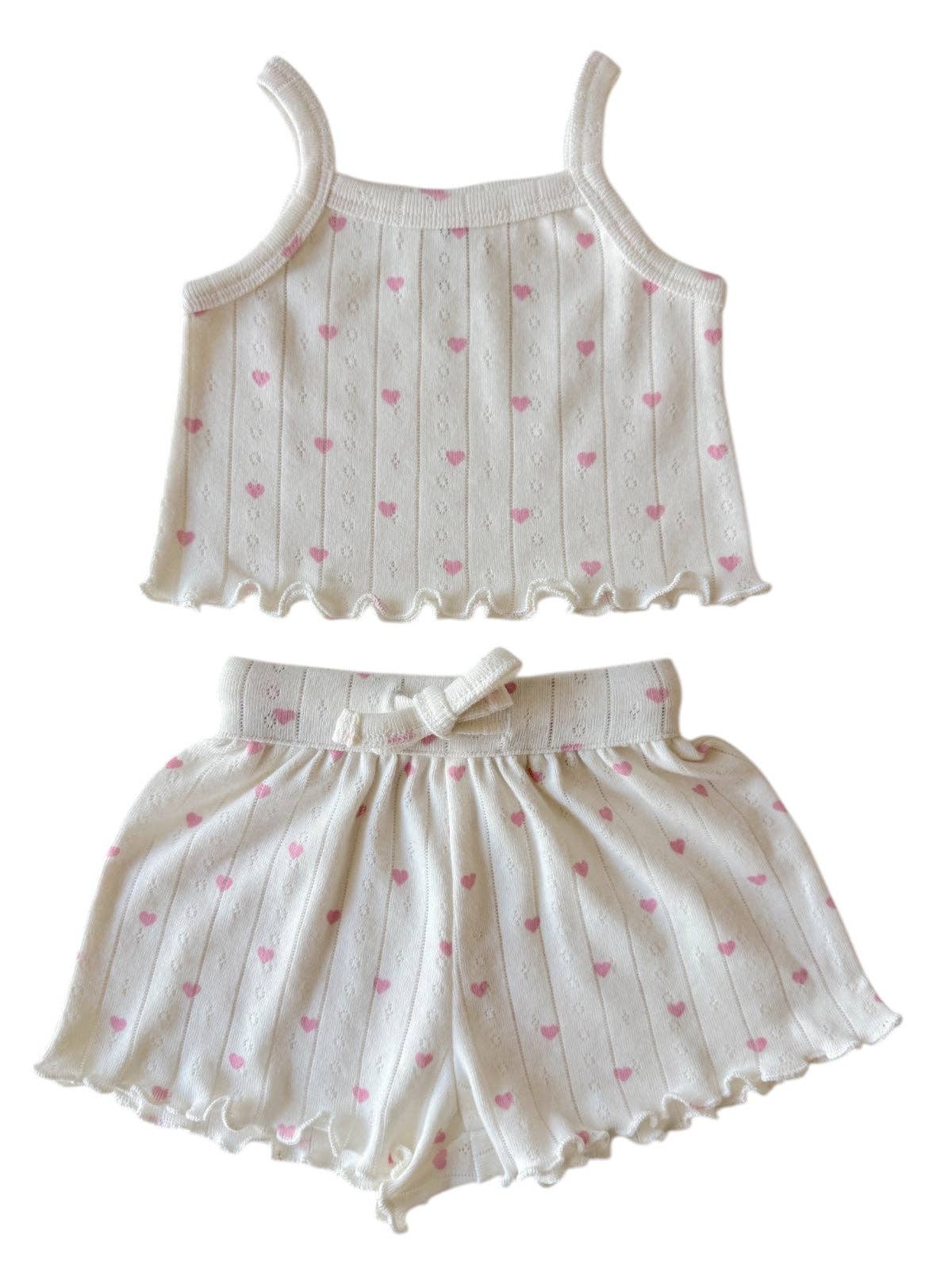 SIIX Collection- White with Pink Heart / Organic Pointelle Summer Set