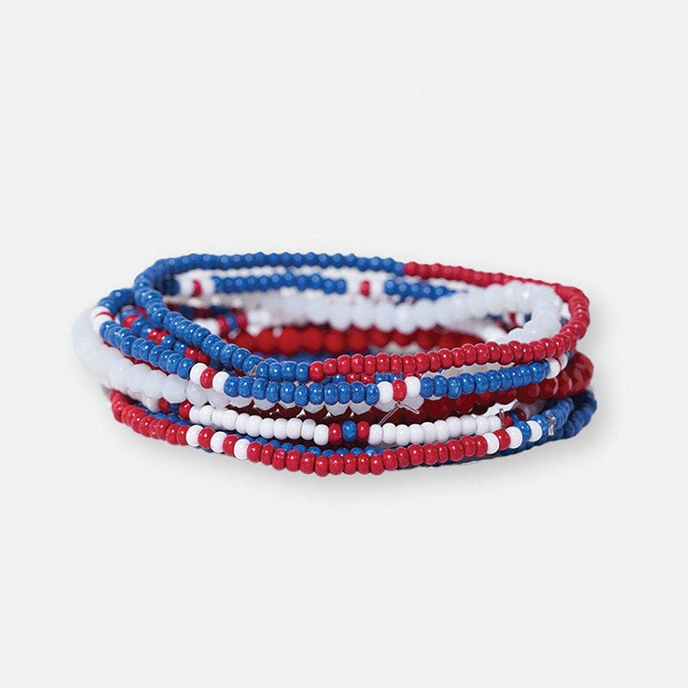 INK + ALLOY- Game Day Color Block Beaded 10 Strand Stretch Bracelets Red and Blue