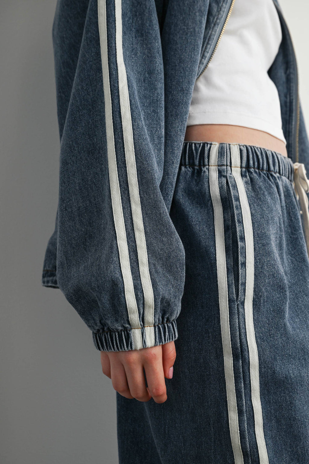 BUTTERMELON- Side Stripe Wide Leg Denim Pants