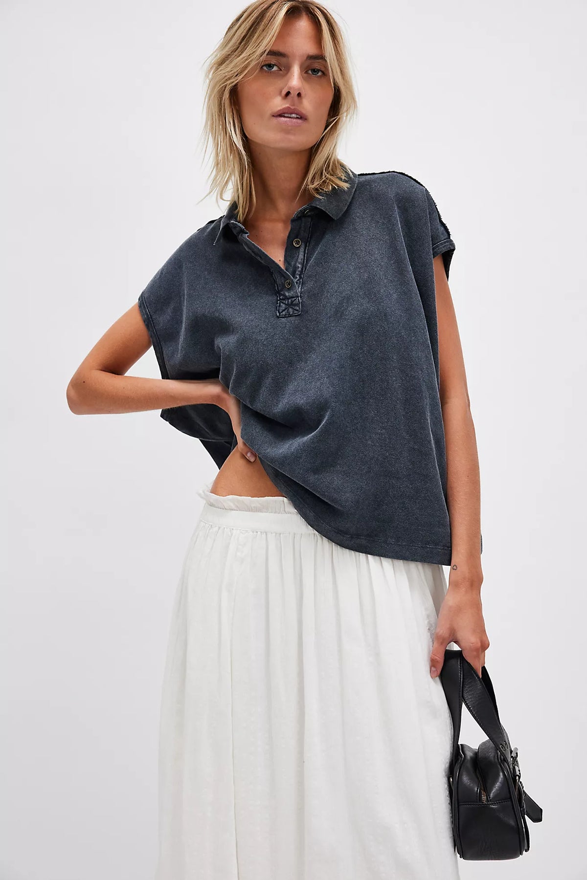 Free People - Keep It On Polo - Washed Black – Rise & Wander Co.
