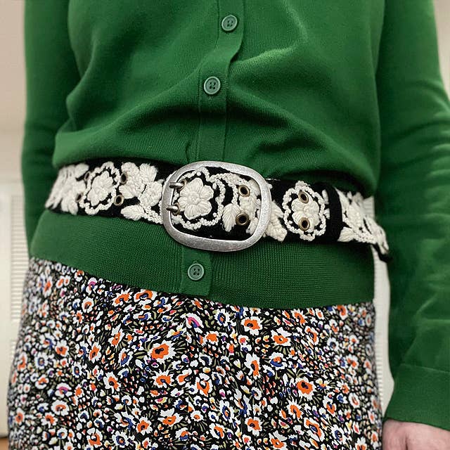 Jenny Krauss - Two Tone Black/Cream Embroidered Wool Belt