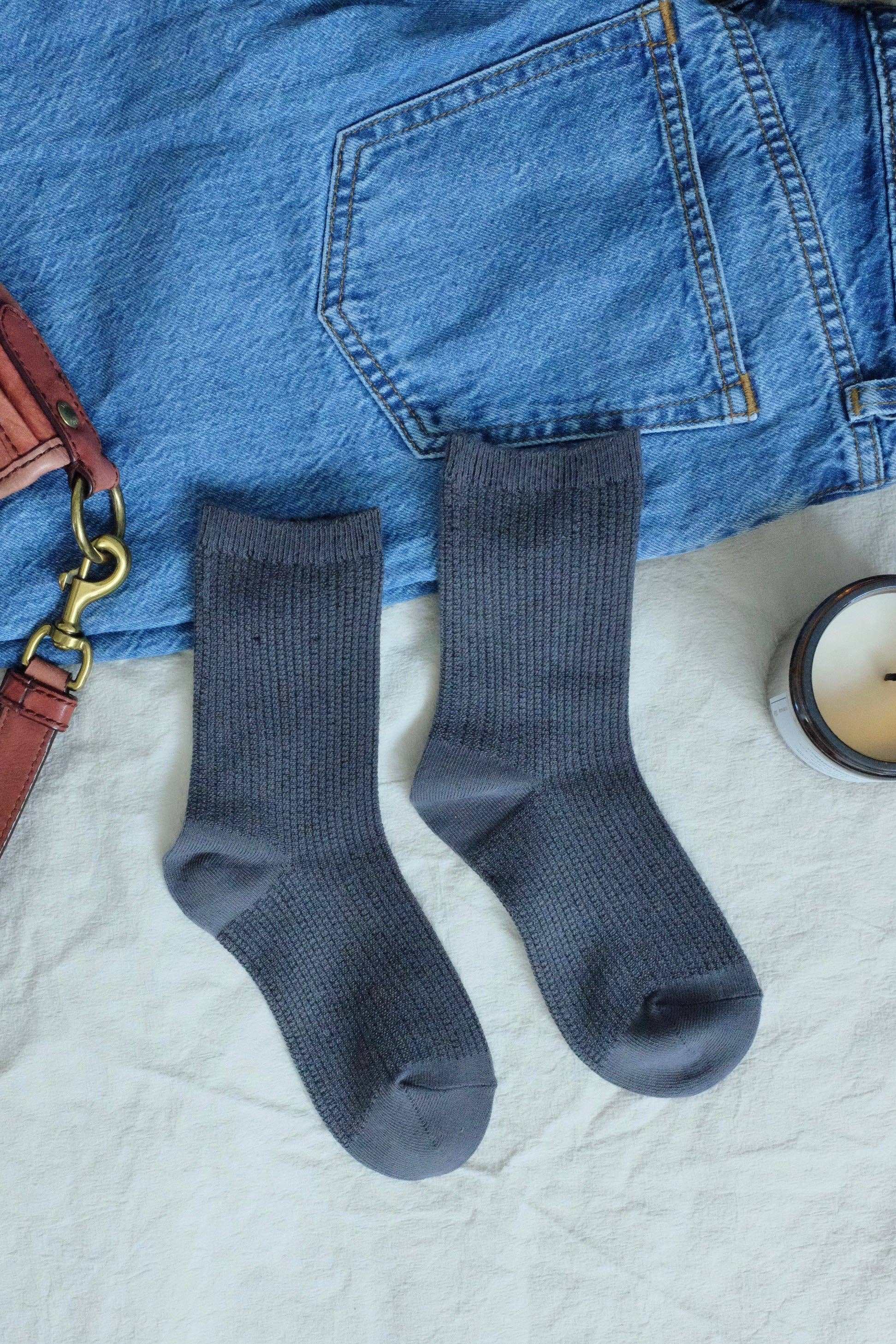 First Summer- Cozy Waffle-Knit Fall Crew Socks