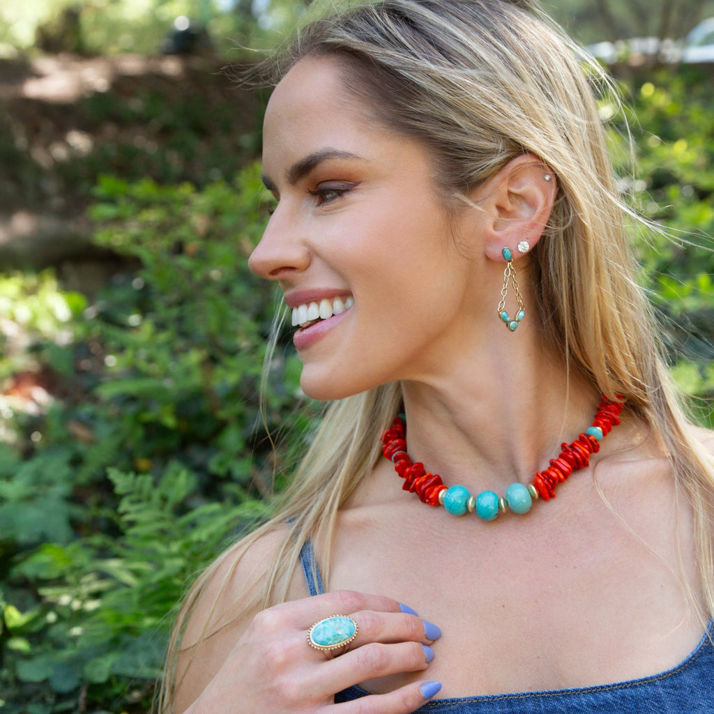 Barse Jewelry- Sublime Blue Turquoise Golden Chain Post Earrings