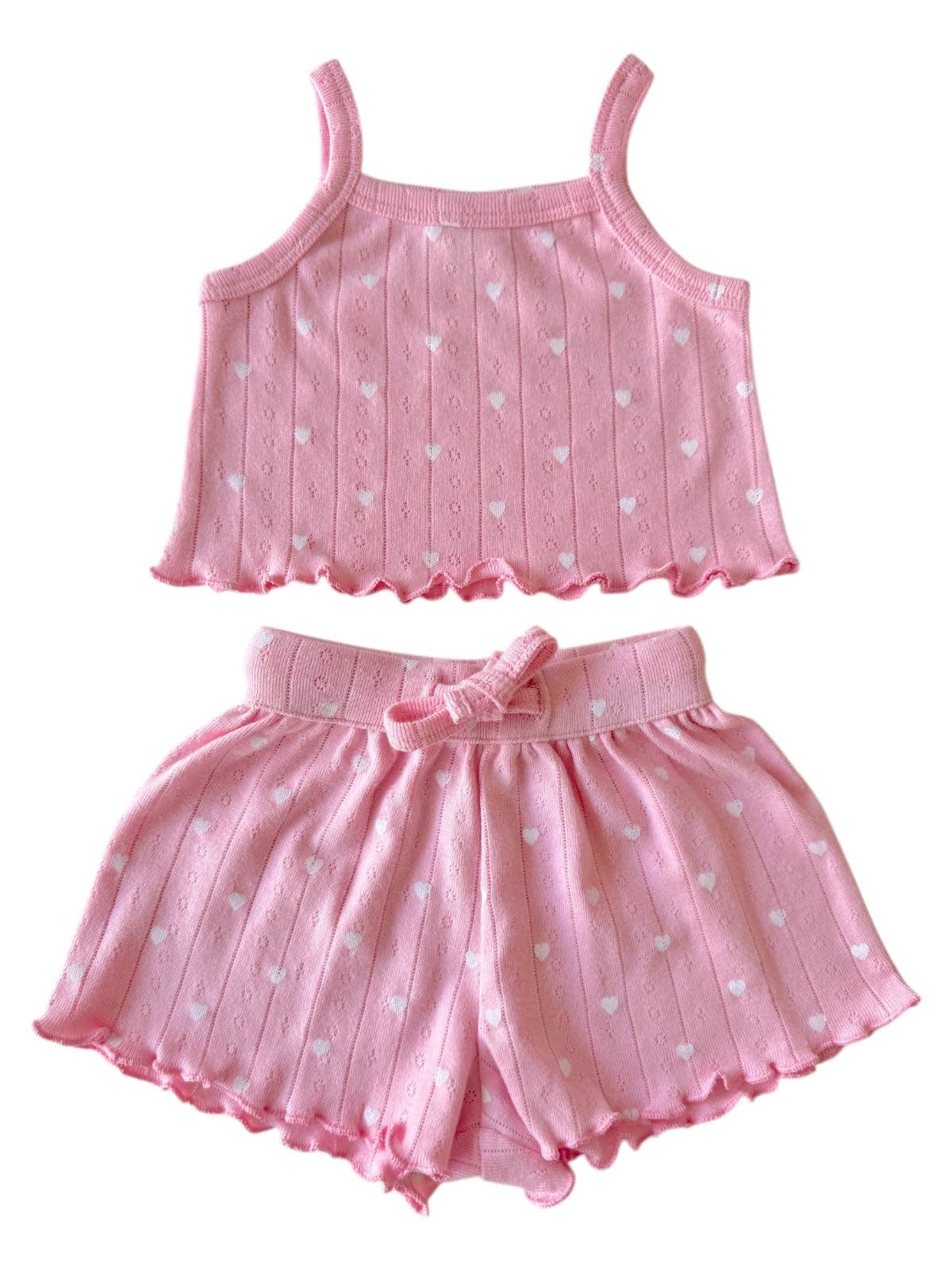 SIIX Collection- Pink with White Heart / Organic Pointelle Summer Set