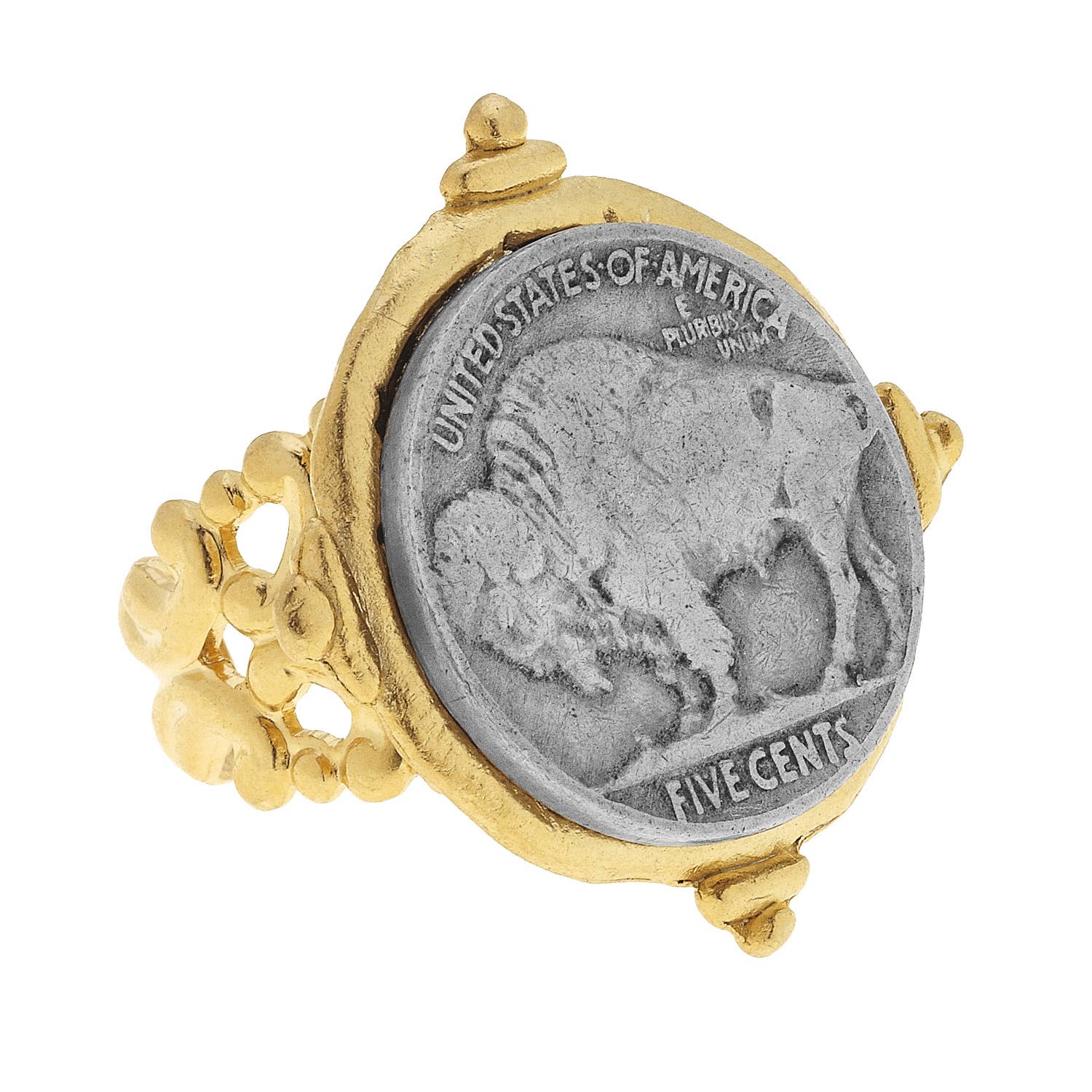 Susan Shaw- Handcast Gold and Silver Buffalo Coin Adjustable Ring