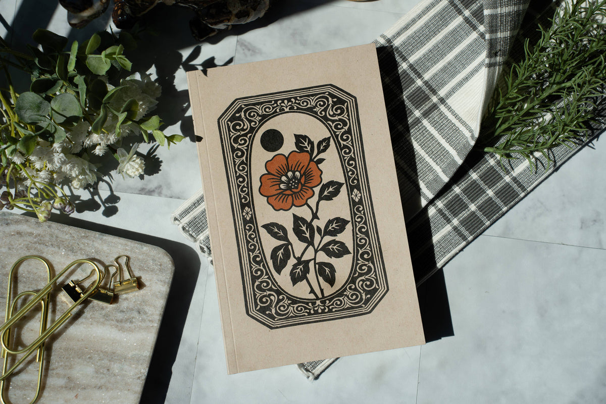 Denik-Floral Frame Kraft Classic Layflat Notebook