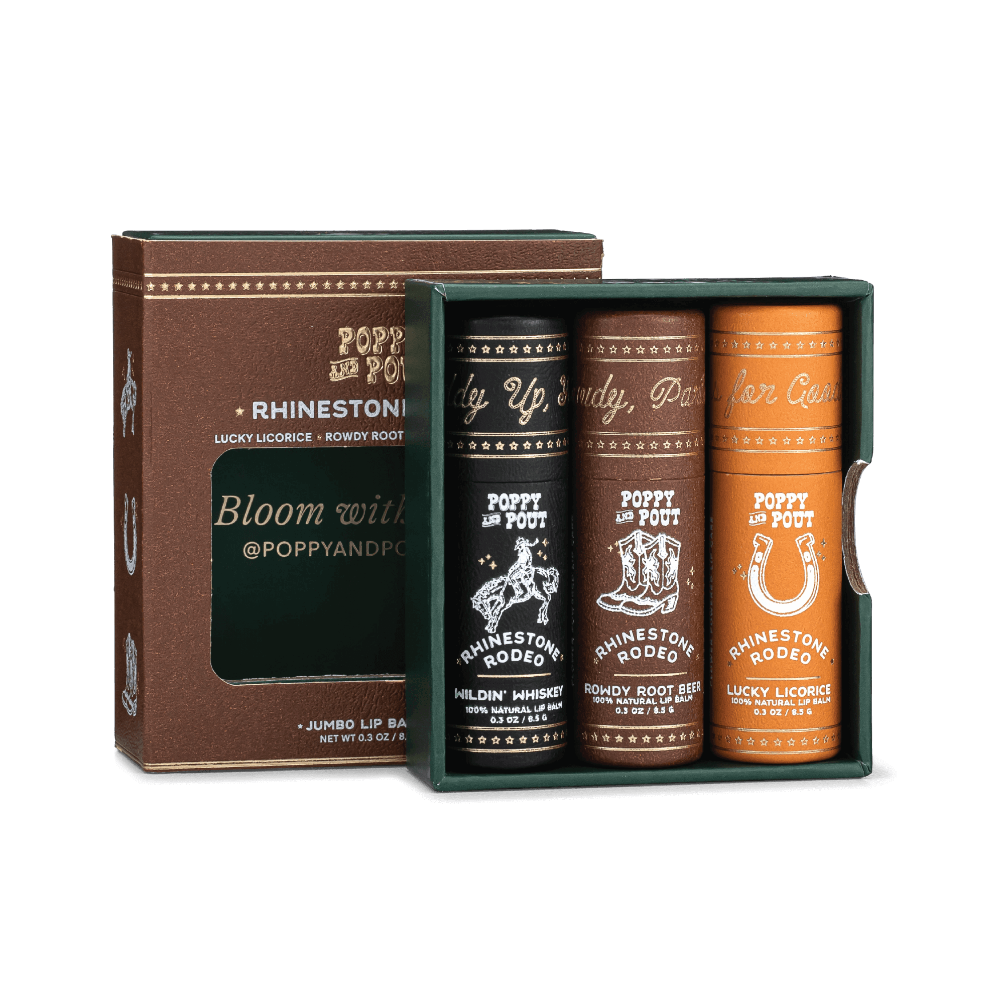 Poppy & Pout- Gift Set, Lip Balm Trio, Rhinestone Rodeo