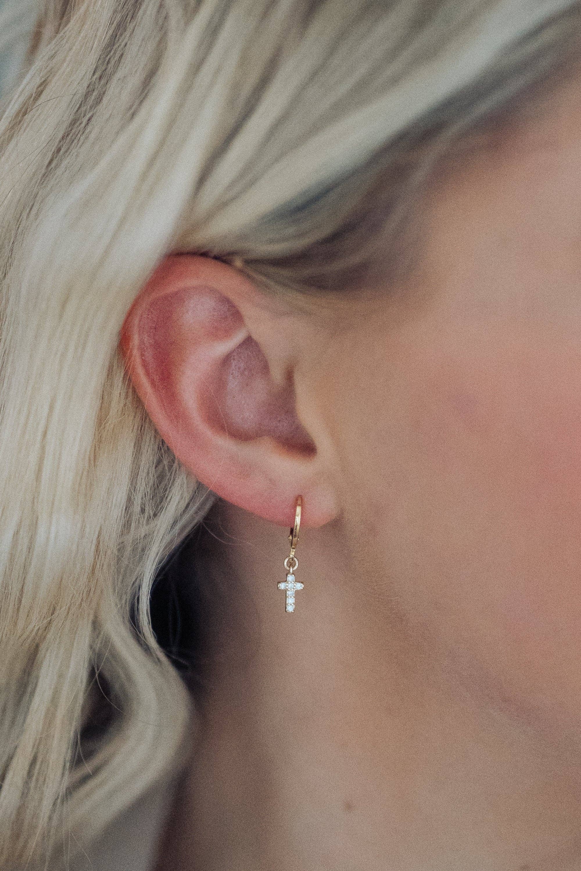 Reva Grey- Dainty Cross Earring