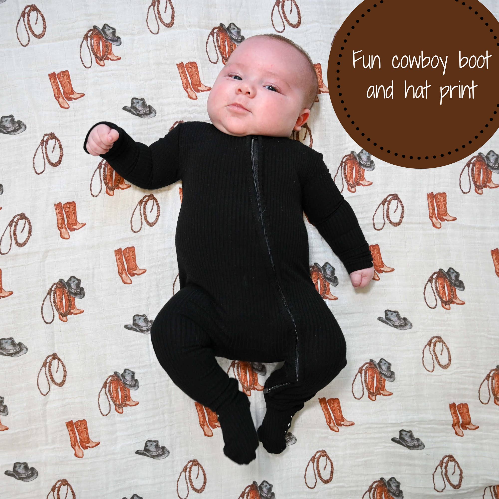 LollyBanks- Life Is Better In Boots Western Baby Muslin Swaddle Blanket