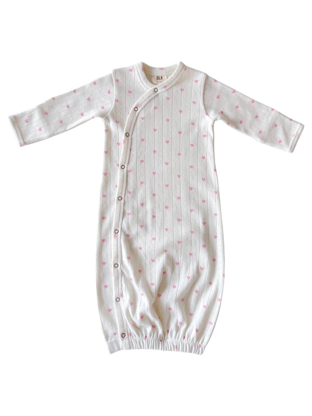 SIIX Collection- White with Pink Heart / Organic Pointelle Gown