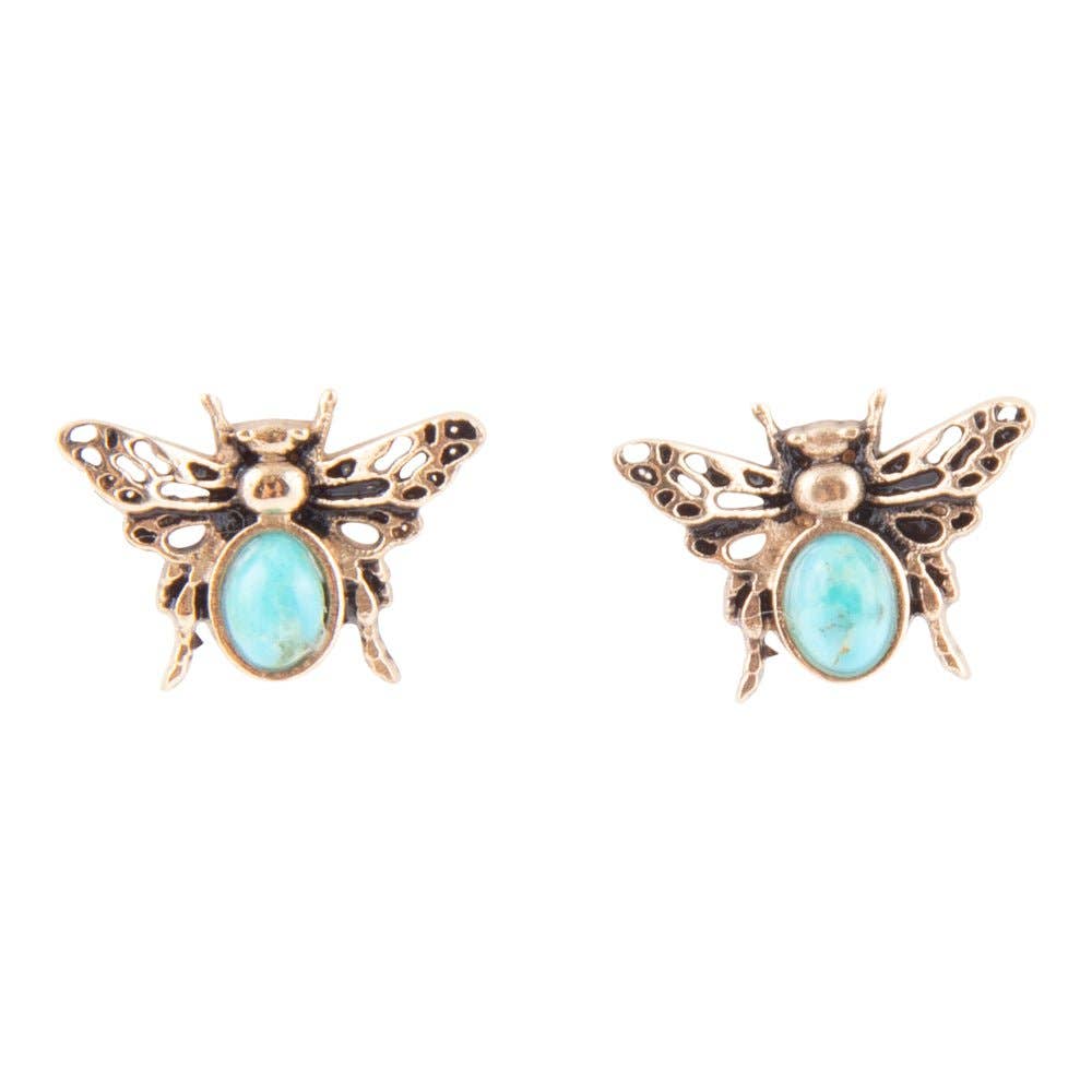 Barse Jewelry- Blue Turquoise Golden Honey Bee Earrings