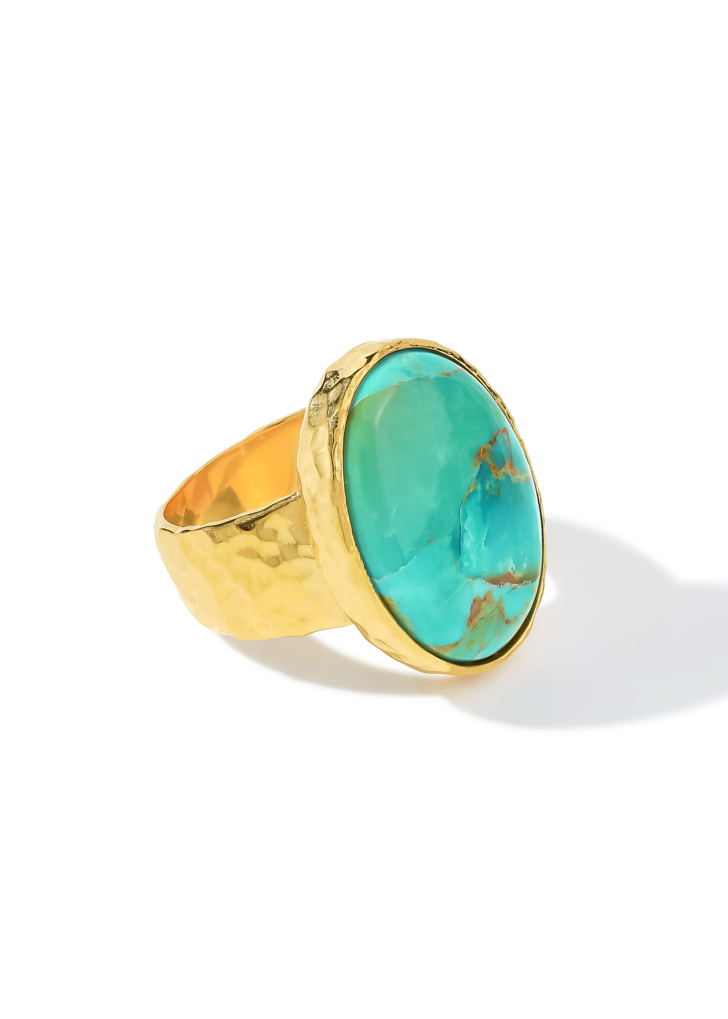 Tiramisu- Blue Mohave Turquoise Hammered Gold Plated Statement Ring