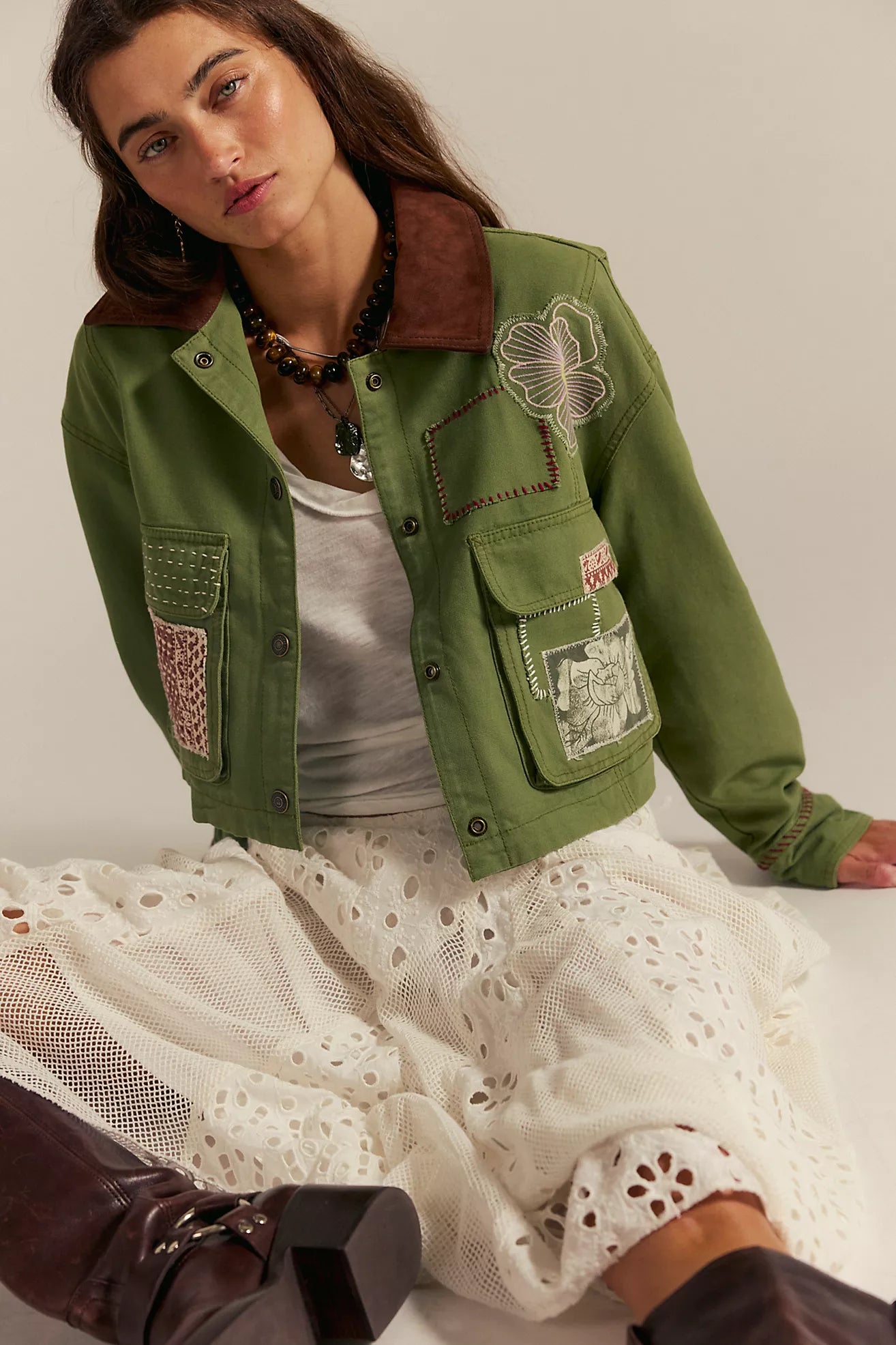 Free People- Martha Workwear Applique Jacket