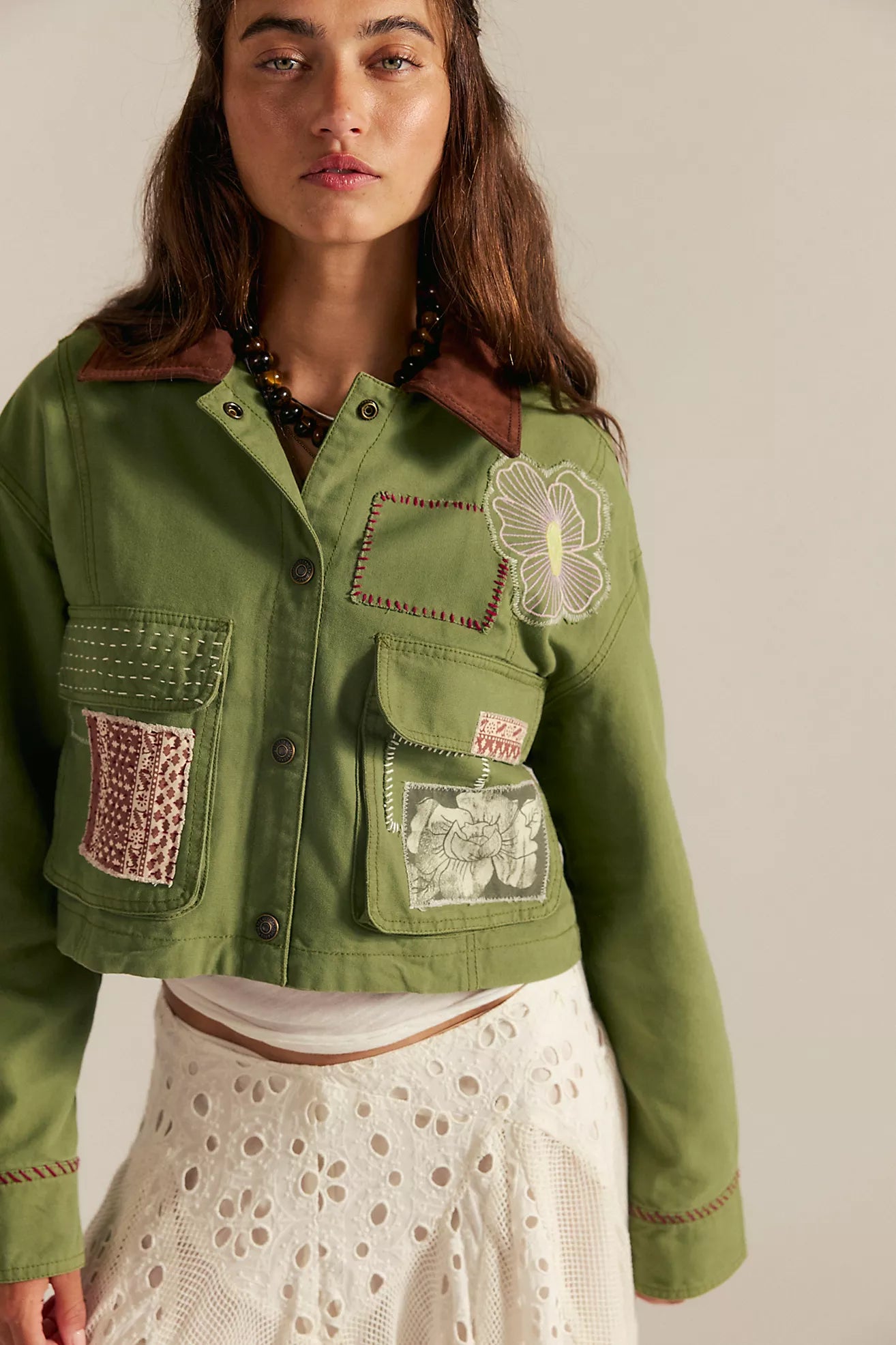 Free People- Martha Workwear Applique Jacket