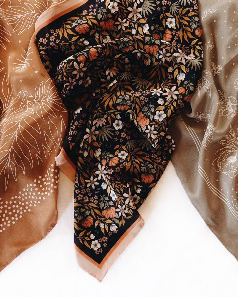 Flora West Design- 100% Silk Bandana Scarf -Midnight Garden Floral Western Wear