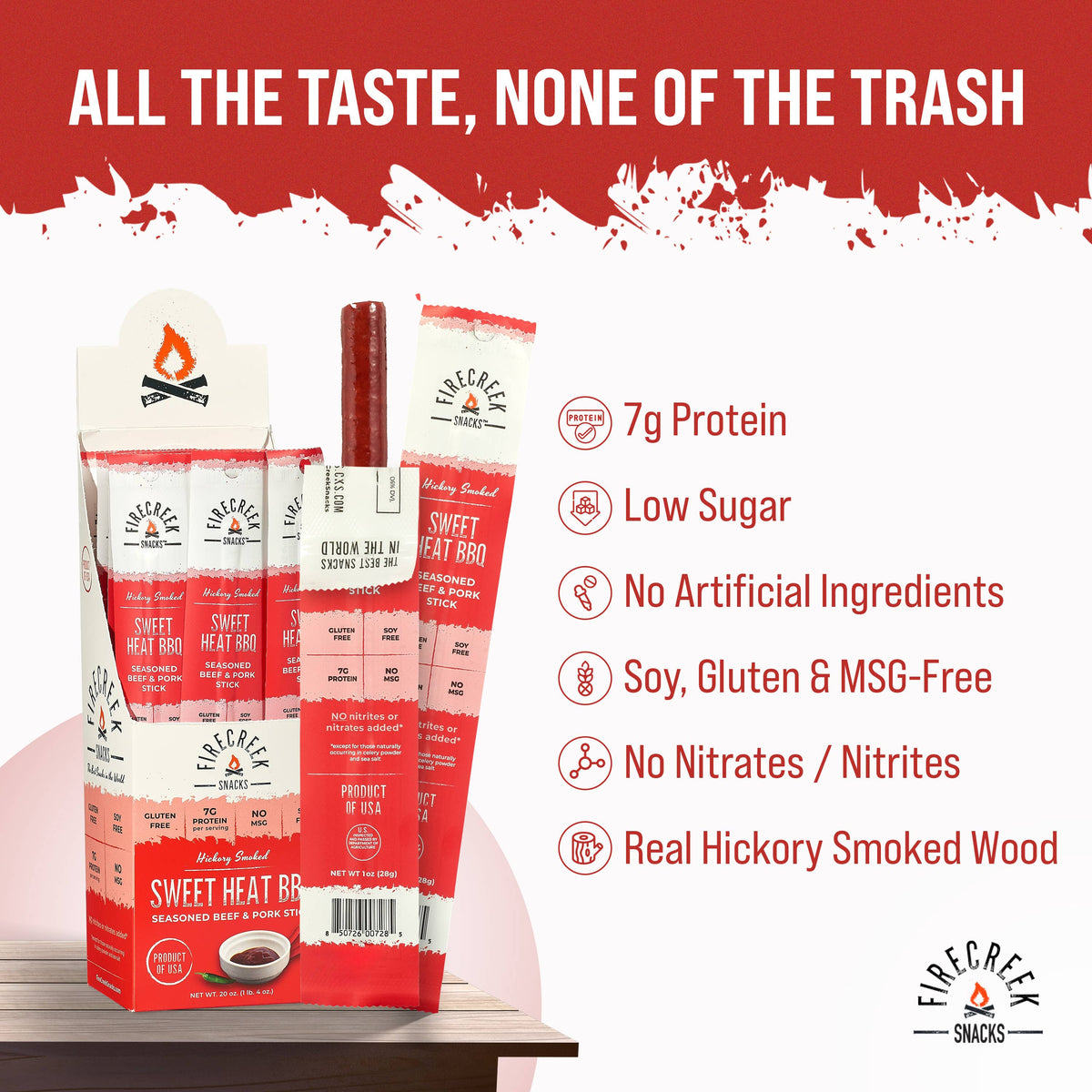 FireCreek Snacks- Sweet Heat BBQ Beef & Pork Meat Sticks - 20ct Protein Snacks