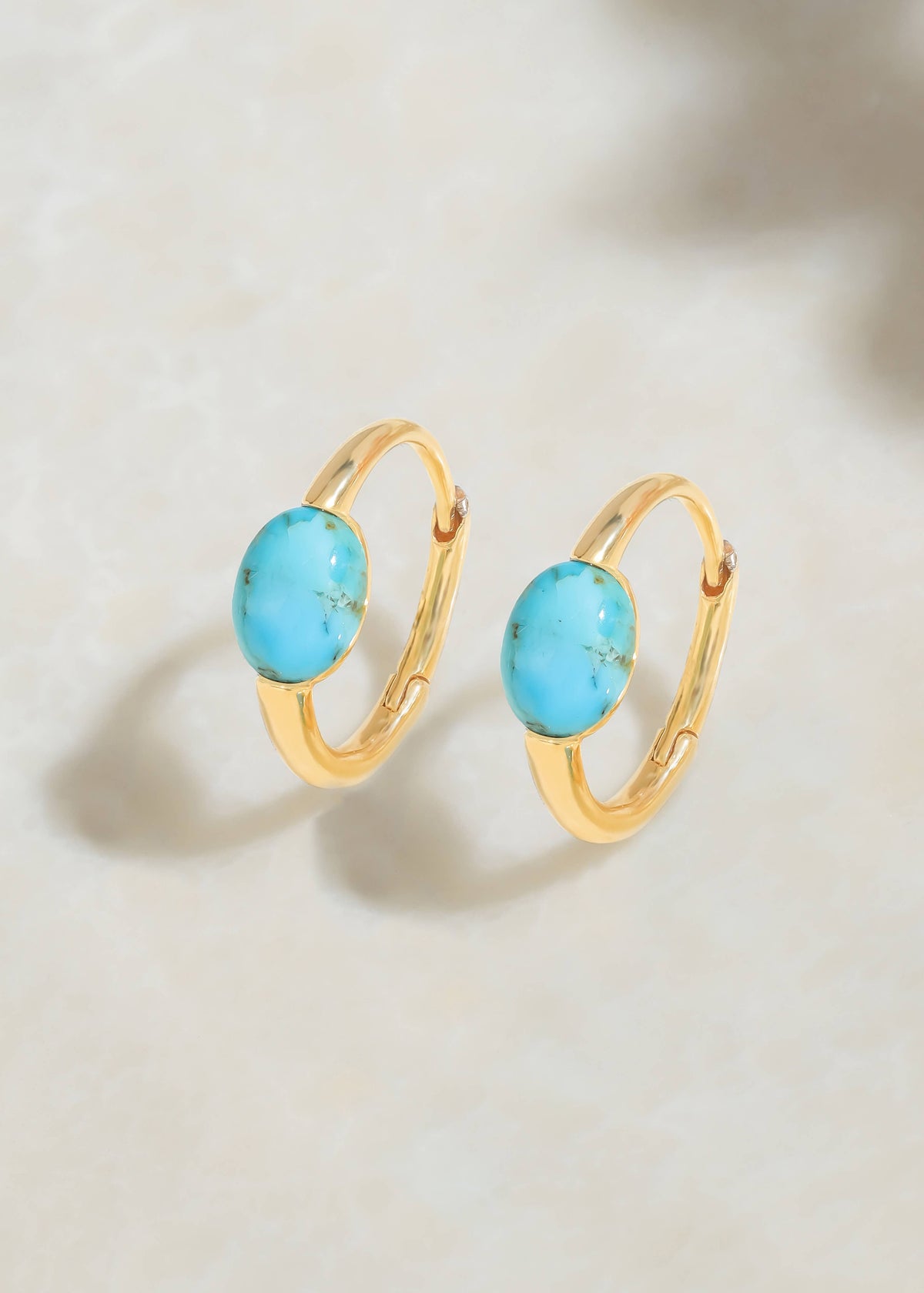 Tiramisu- Gold Plated Blue Mohave Turquoise Huggie Hoop Earrings
