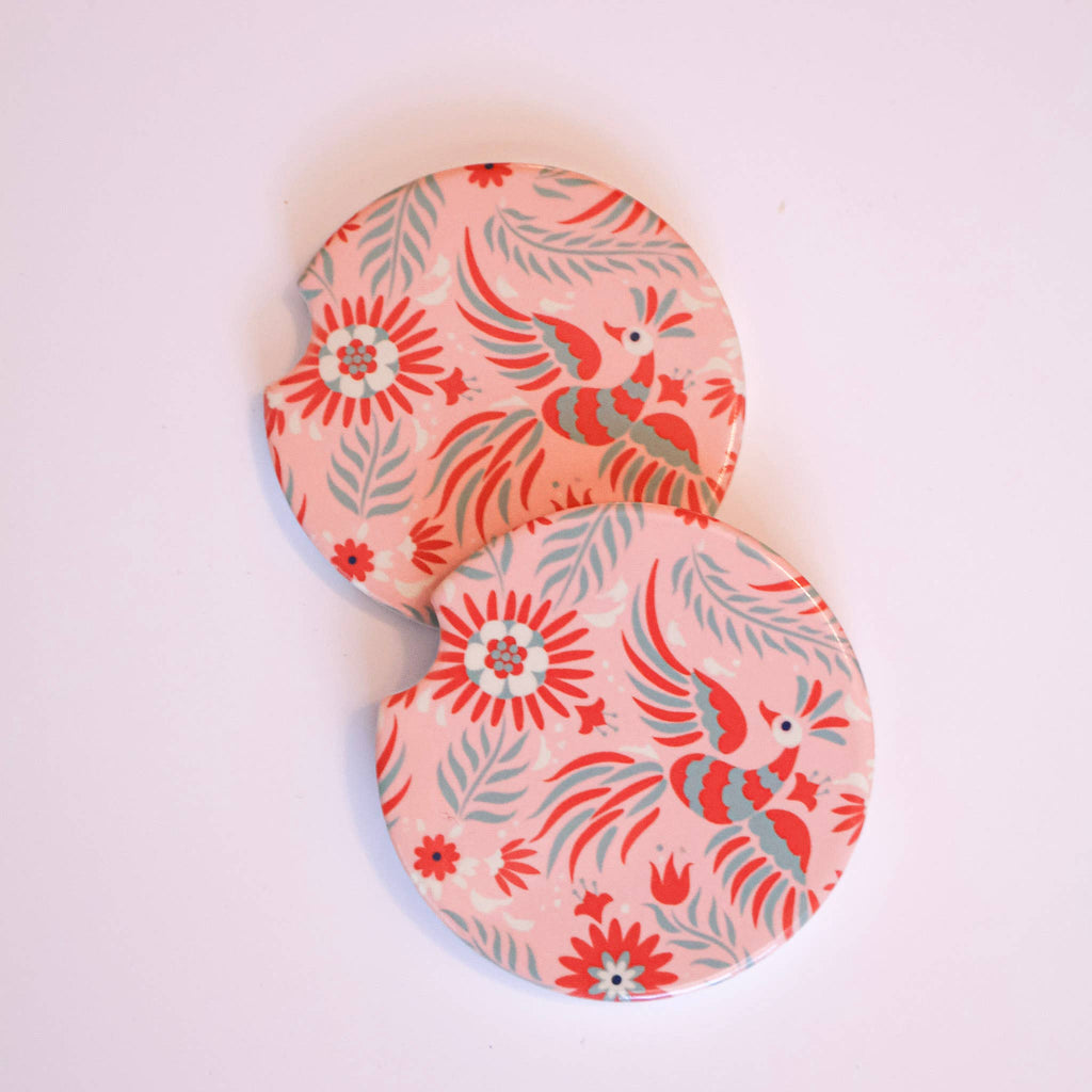 Gaec Studio- Mexican Embroidery Style Pink - Car Coasters Set of 2