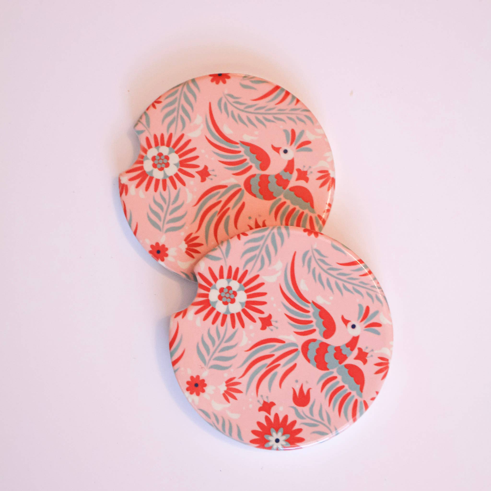 Gaec Studio- Mexican Embroidery Style Pink - Car Coasters Set of 2