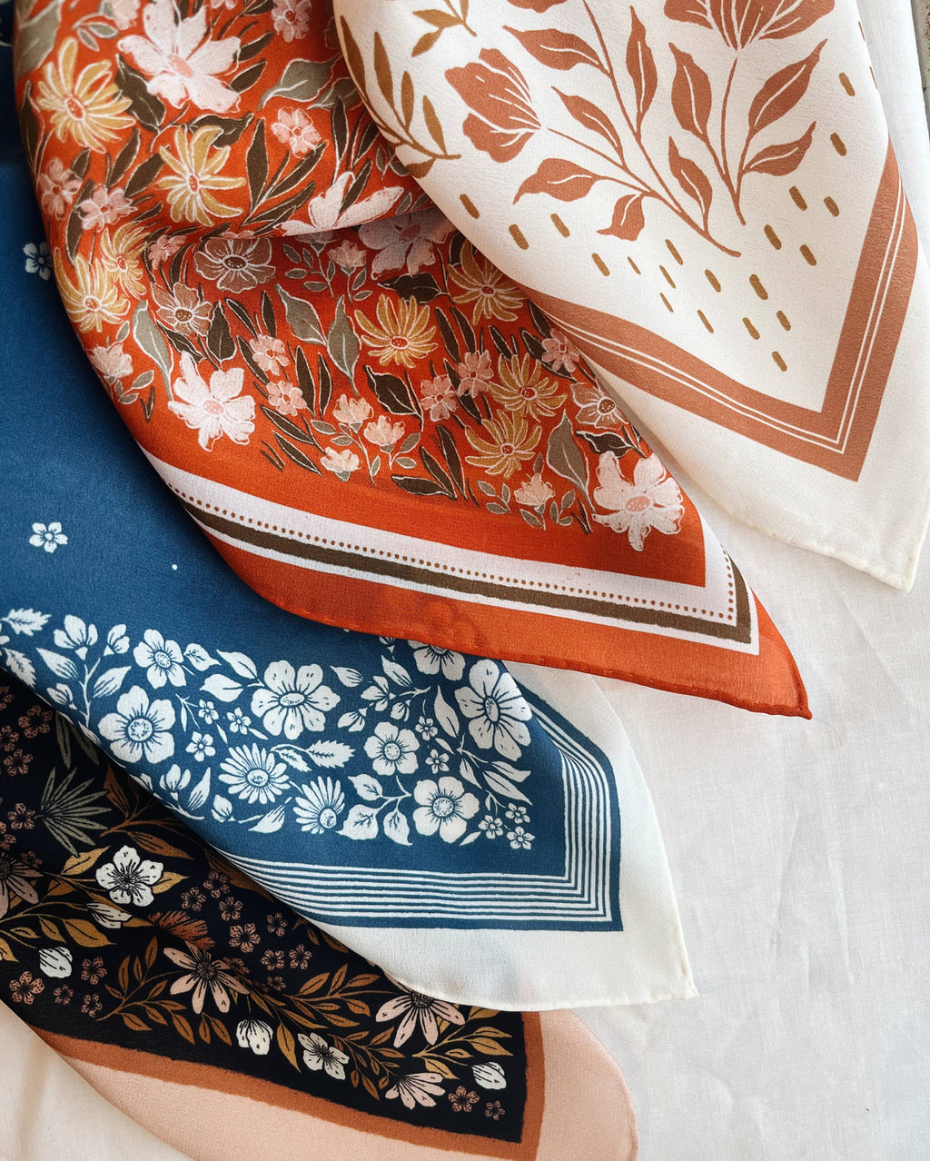 Flora West Design- 100% Silk Bandana Scarf - Desert Floral Western Earth Tones