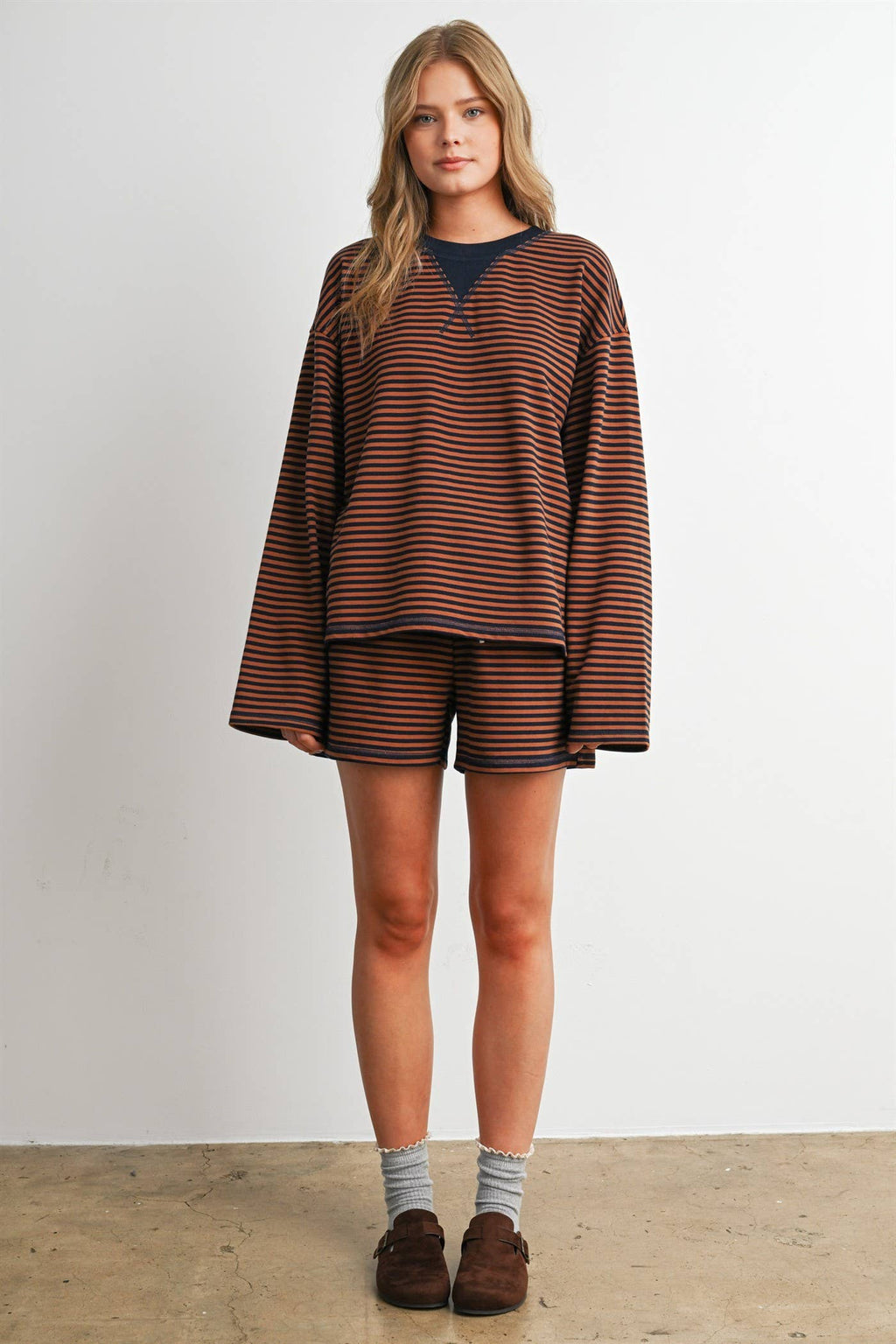BUTTERMELON- Relaxed Fit Striped Long Sleeve Top