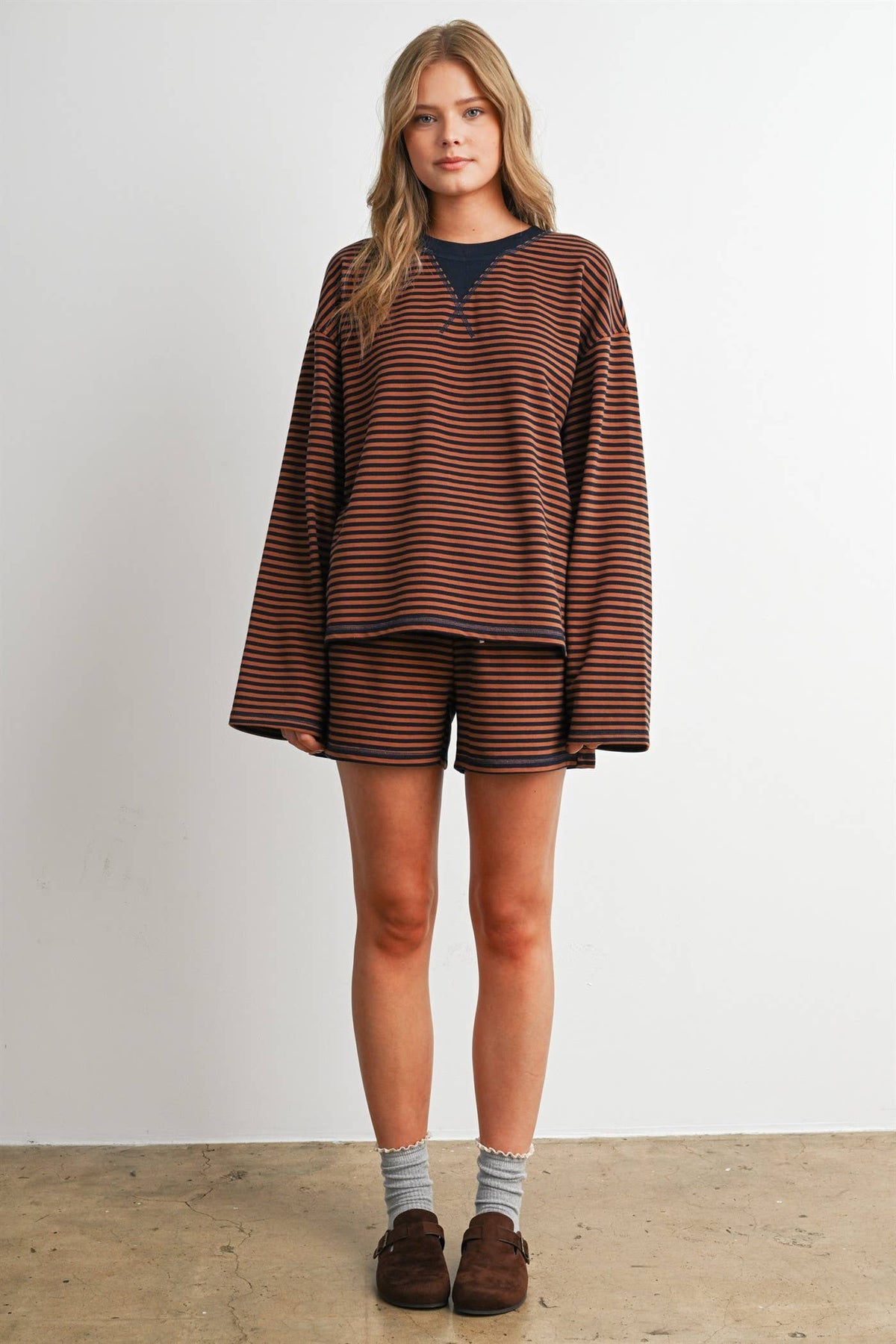 BUTTERMELON- Relaxed Fit Striped Long Sleeve Top