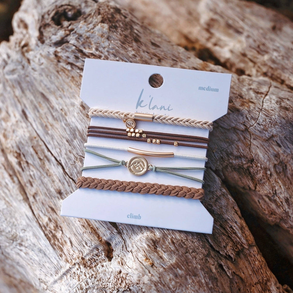 K'Lani- "Climb" Gold Mountain Peak Charm Hair Tie Bracelets