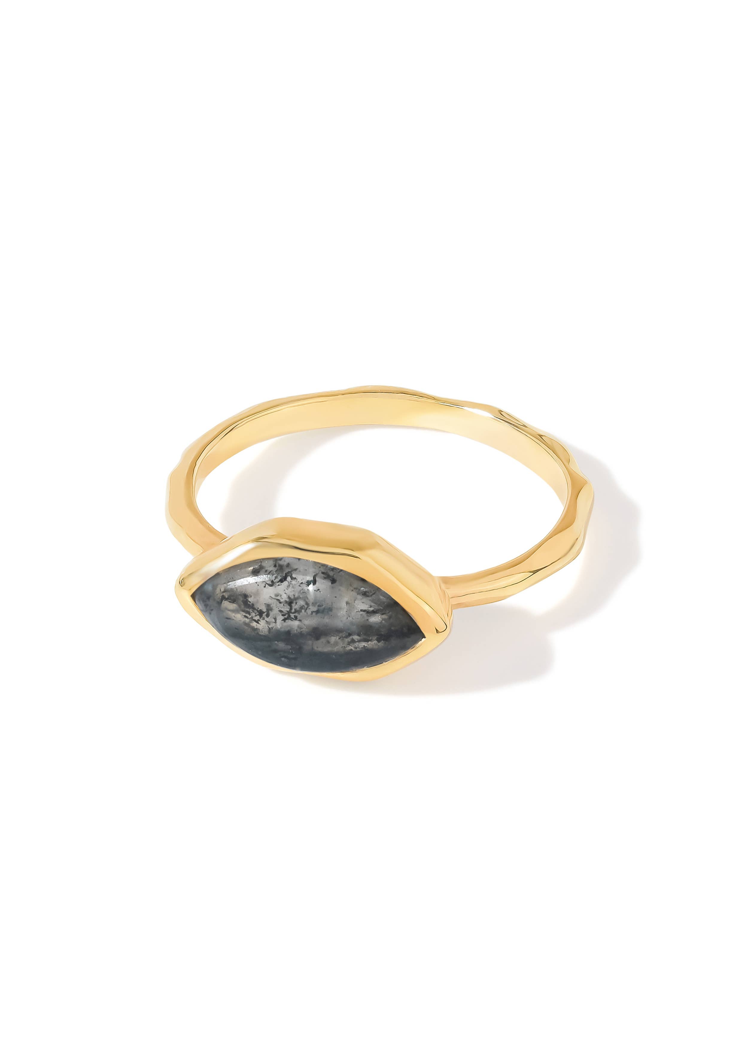 Tiramisu- Gold Plated 925 Silver Marquise Rutiled Quartz Textured Ring