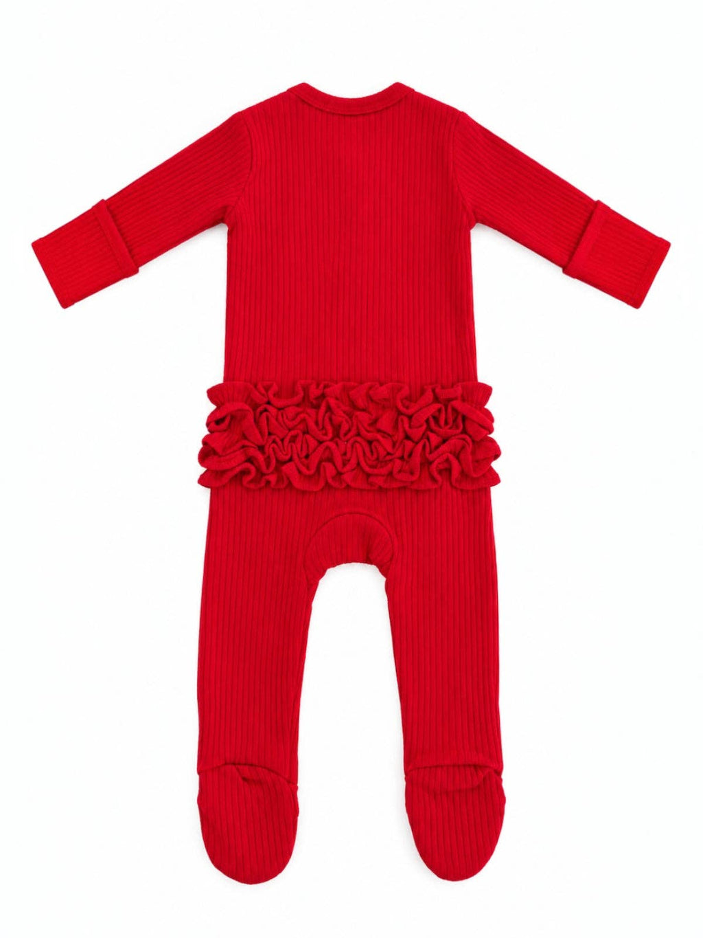 SIIX Collection- Red / Ribbed Frill 2-Way Zip Footie