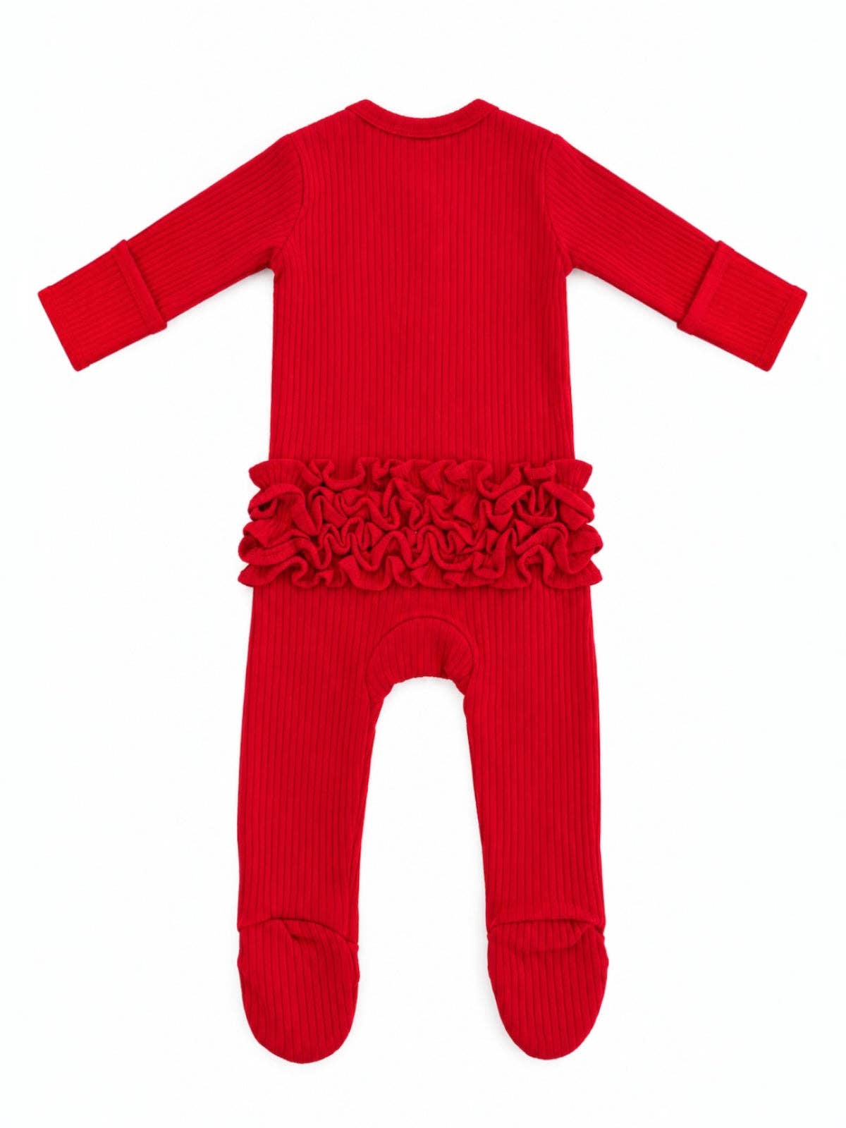 SIIX Collection- Red / Ribbed Frill 2-Way Zip Footie