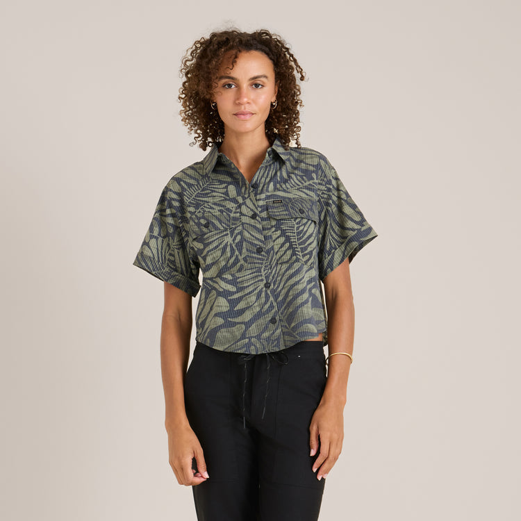 Roark- Bless Up Cropped Button Up Shirt in Military