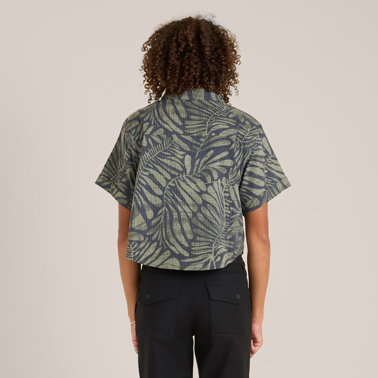 Roark- Bless Up Cropped Button Up Shirt in Military