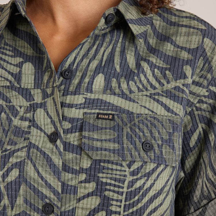Roark- Bless Up Cropped Button Up Shirt in Military