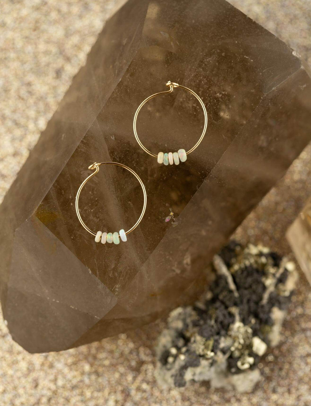SoulKu- Ethiopian Opal Gold Hoop Earrings for Amazing Mom