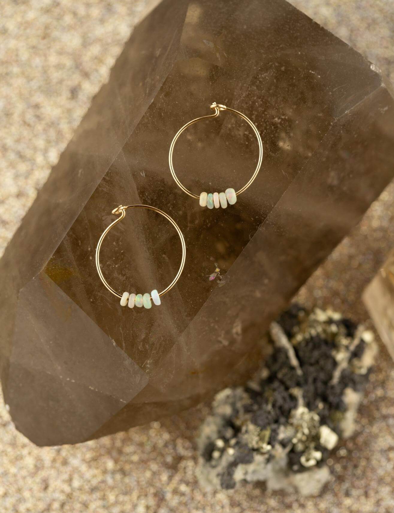 SoulKu- Ethiopian Opal Gold Hoop Earrings for Amazing Mom