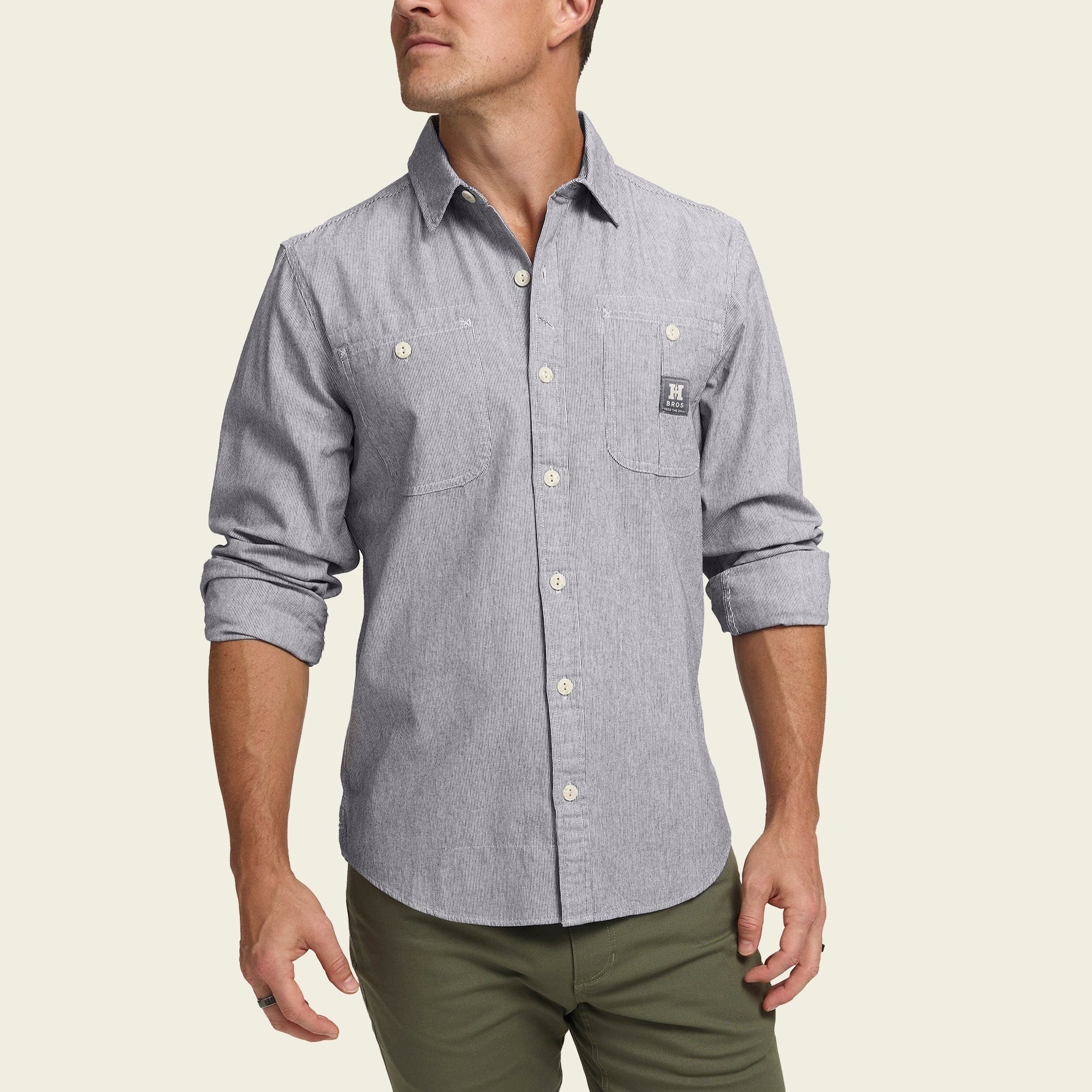 Howler Bros- Tallier Work Shirt Hickory Stripe Chambray