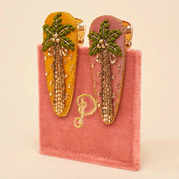Powder- Jewelled Hair Clips (Set of 2) - Palm Trees